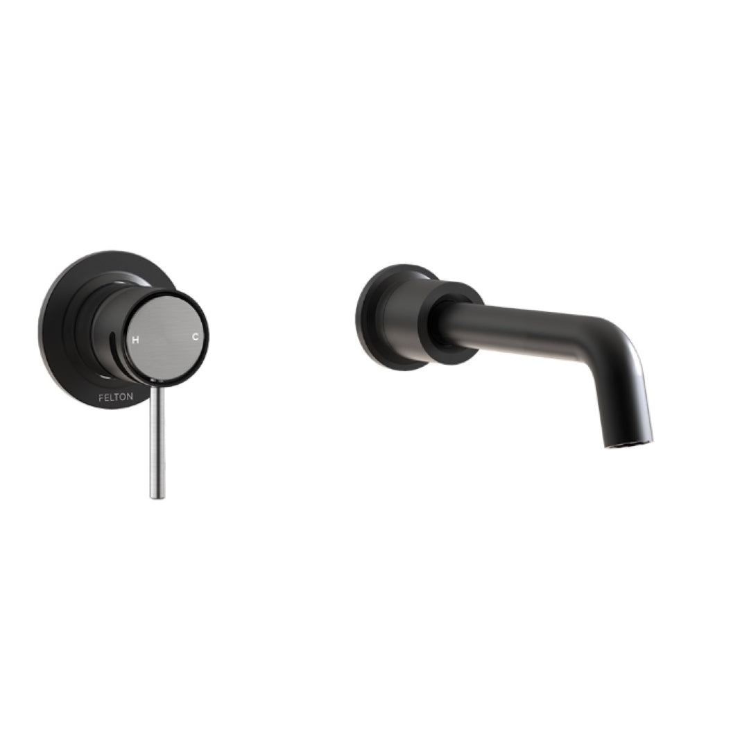 FELTON TATE WALL MOUNTED BASIN / BATH MIXER 180MM BLACK AND GUN METAL ...