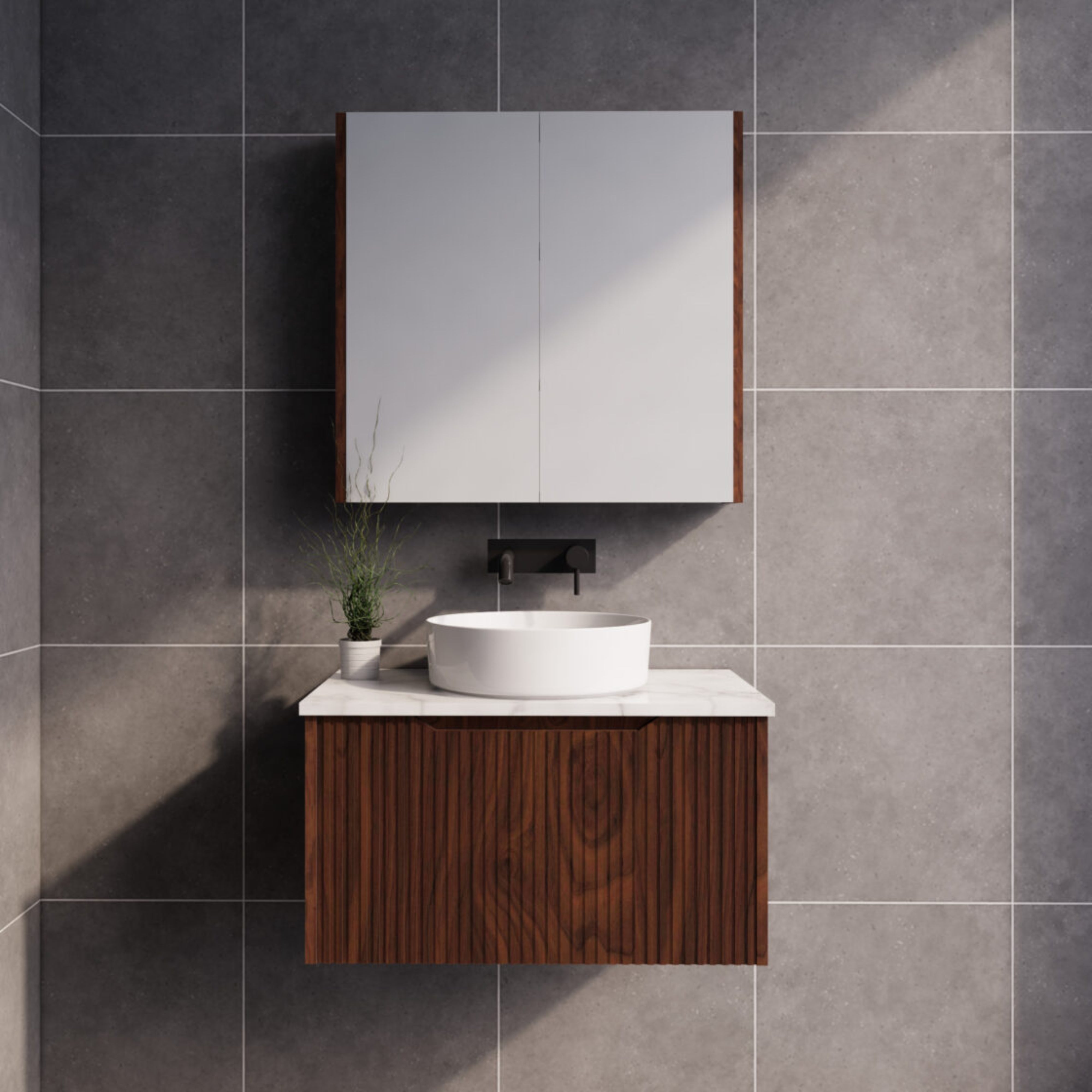 RIVA VIENNA BROWN OAK 750MM SINGLE BOWL WALL HUNG VANITY