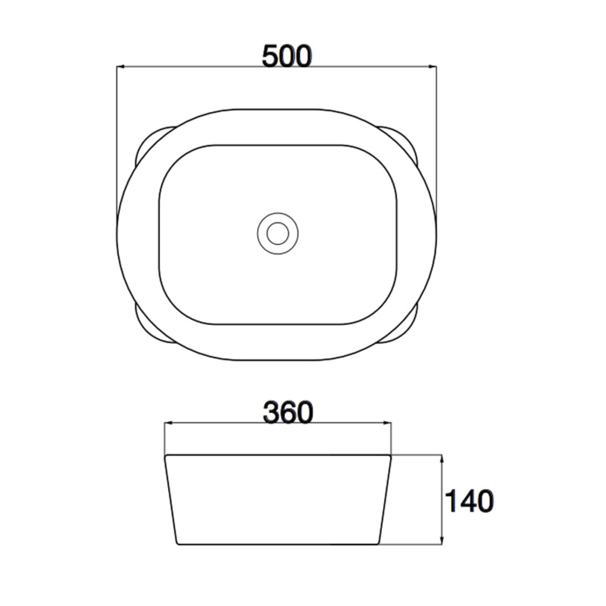 AQUAPERLA CERAMIC OVAL ABOVE COUNTER BASIN GLOSS WHITE 500MM