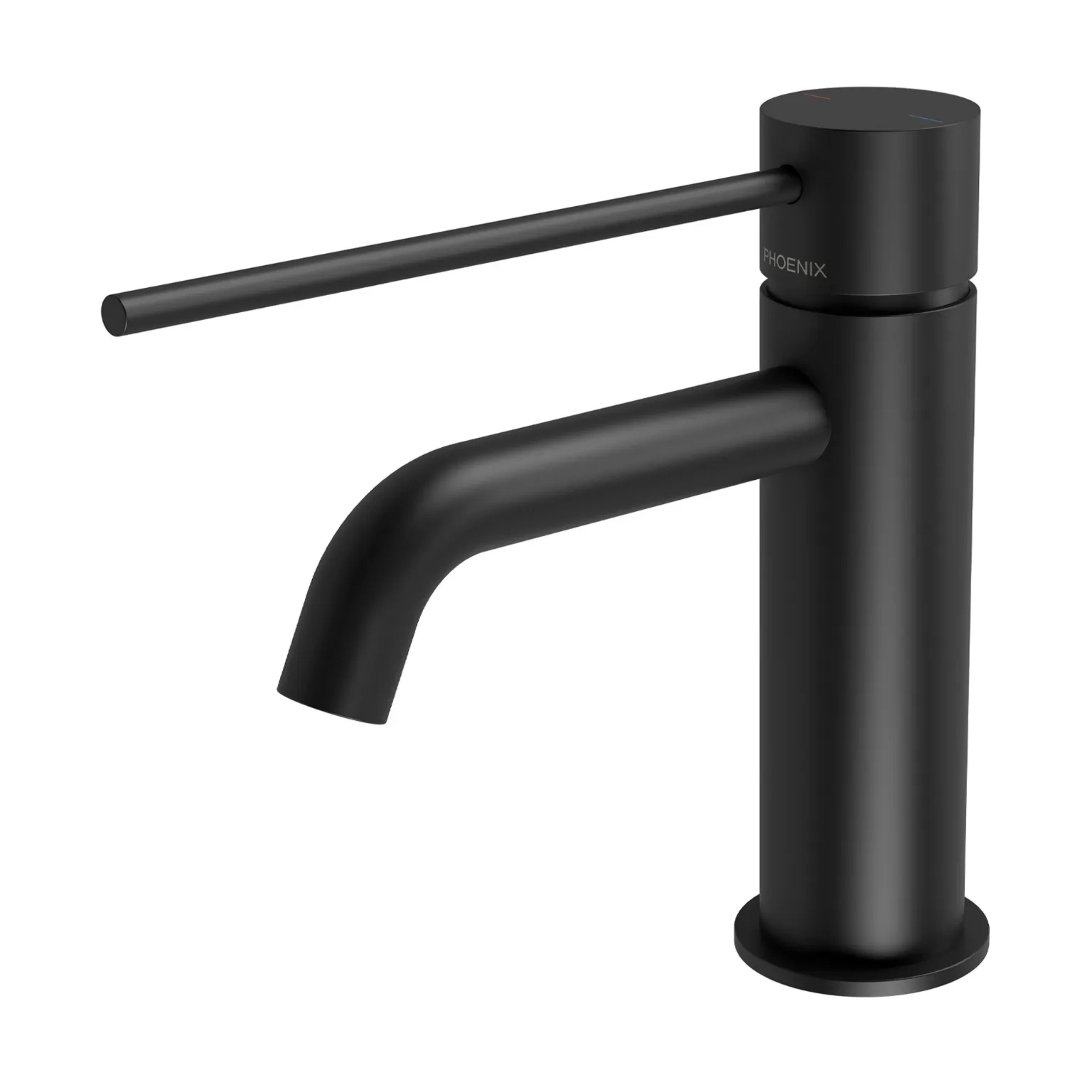 PHOENIX VIVID SLIMLINE BASIN MIXER CURVED OUTLET WITH EXTENDED LEVER 165MM MATTE BLACK