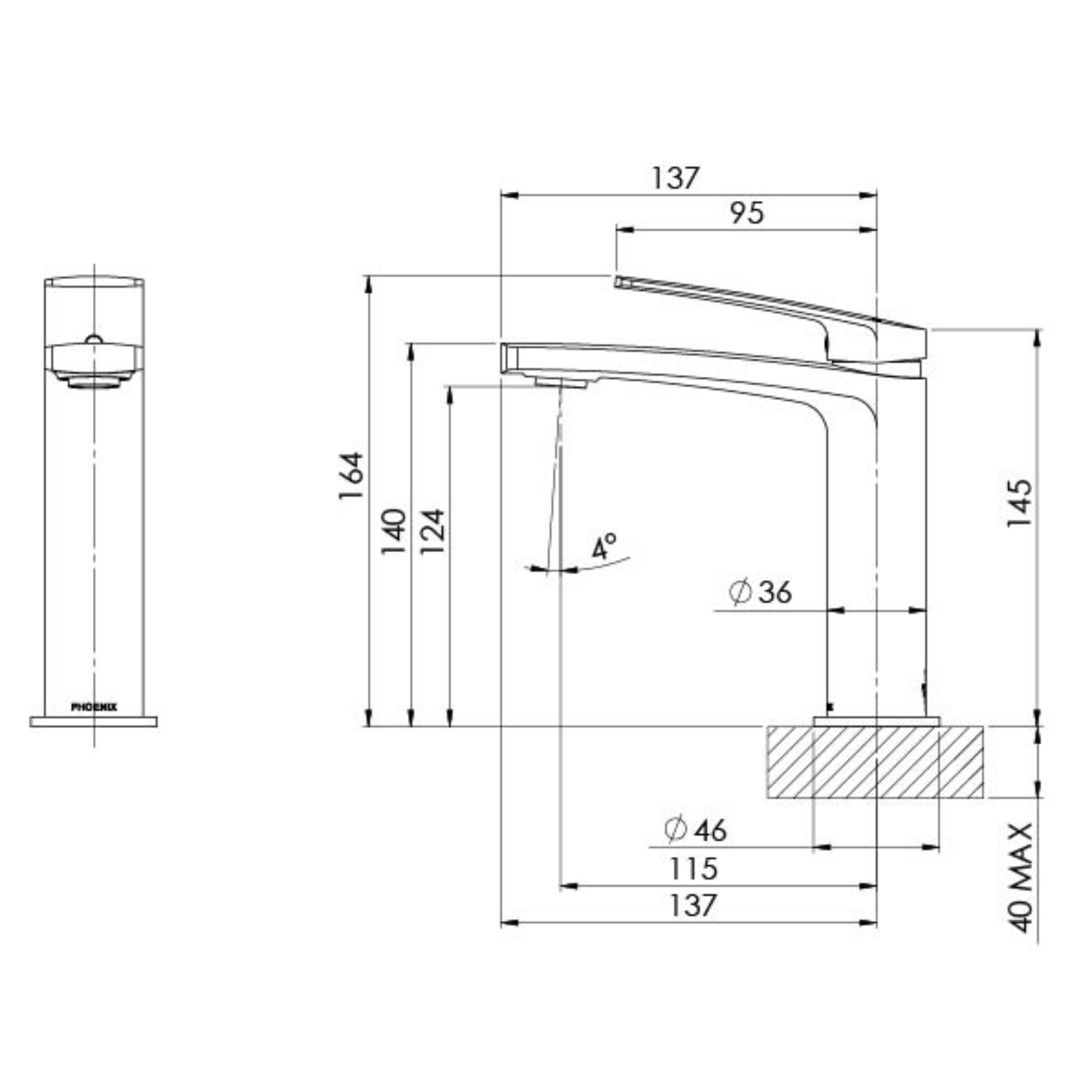 PHOENIX MEKKO BASIN MIXER BRUSHED CARBON