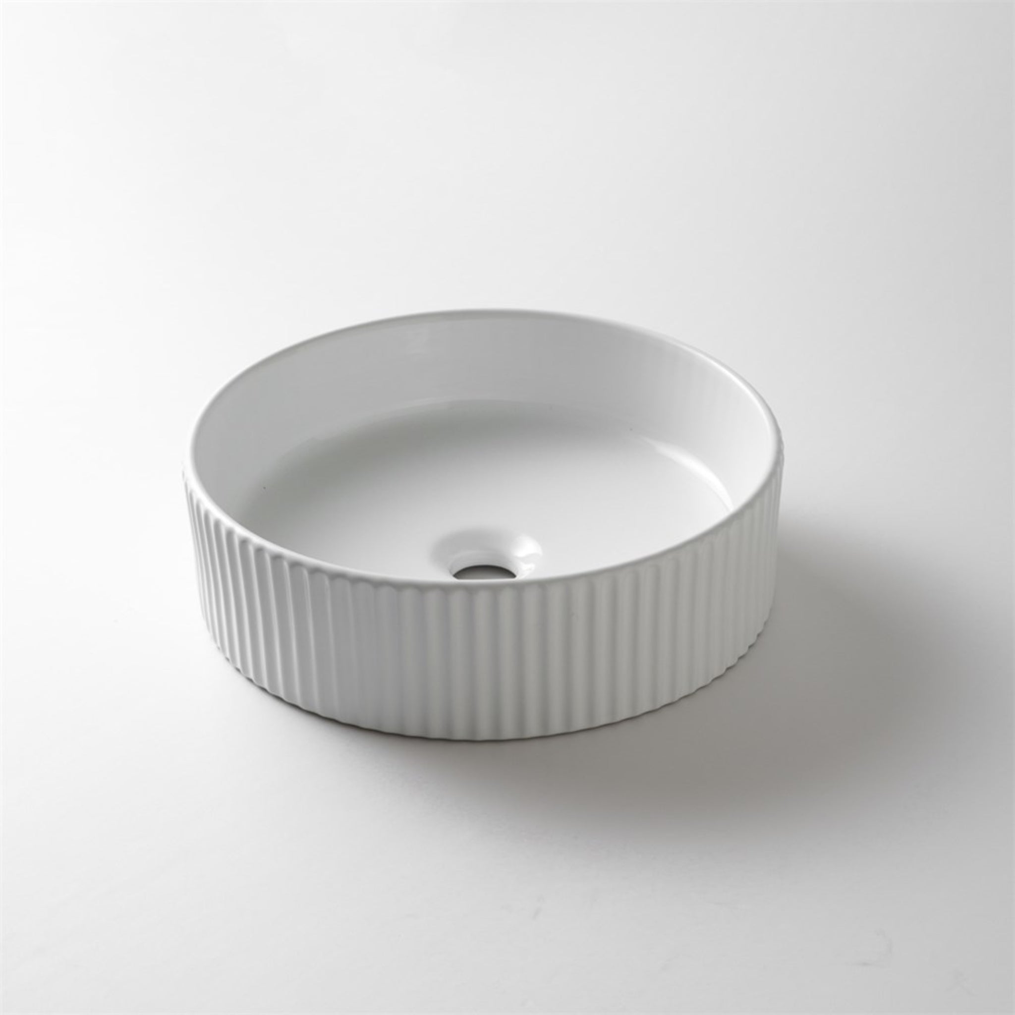 AQUAPERLA CERAMIC FLUTED ROUND ABOVE COUNTER BASIN GLOSS WHITE 400MM