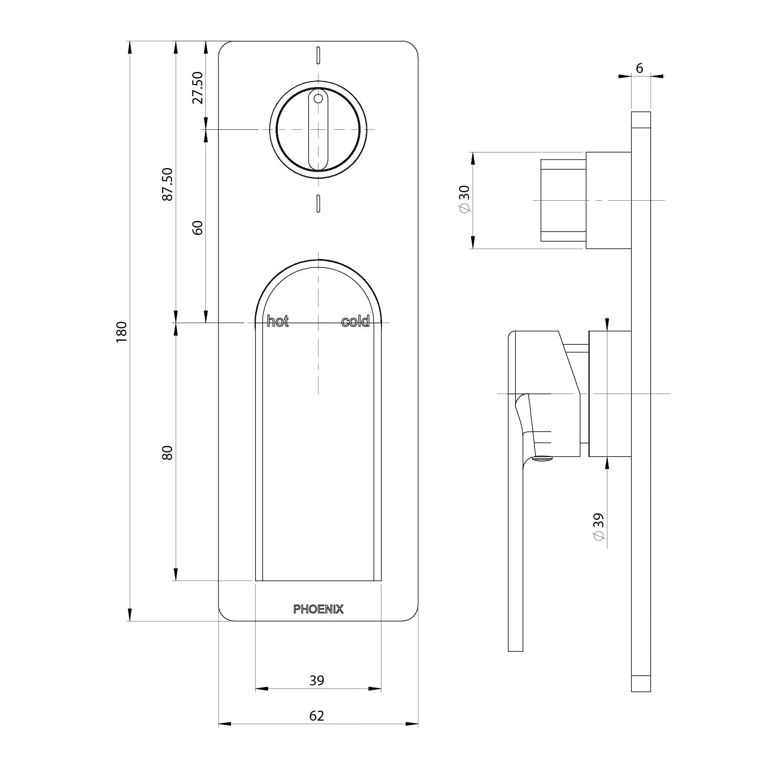 PHOENIX TEEL SWITCHMIX SHOWER / BATH DIVERTER MIXER FIT-OFF AND ROUGH-IN KIT 180MM CHROME