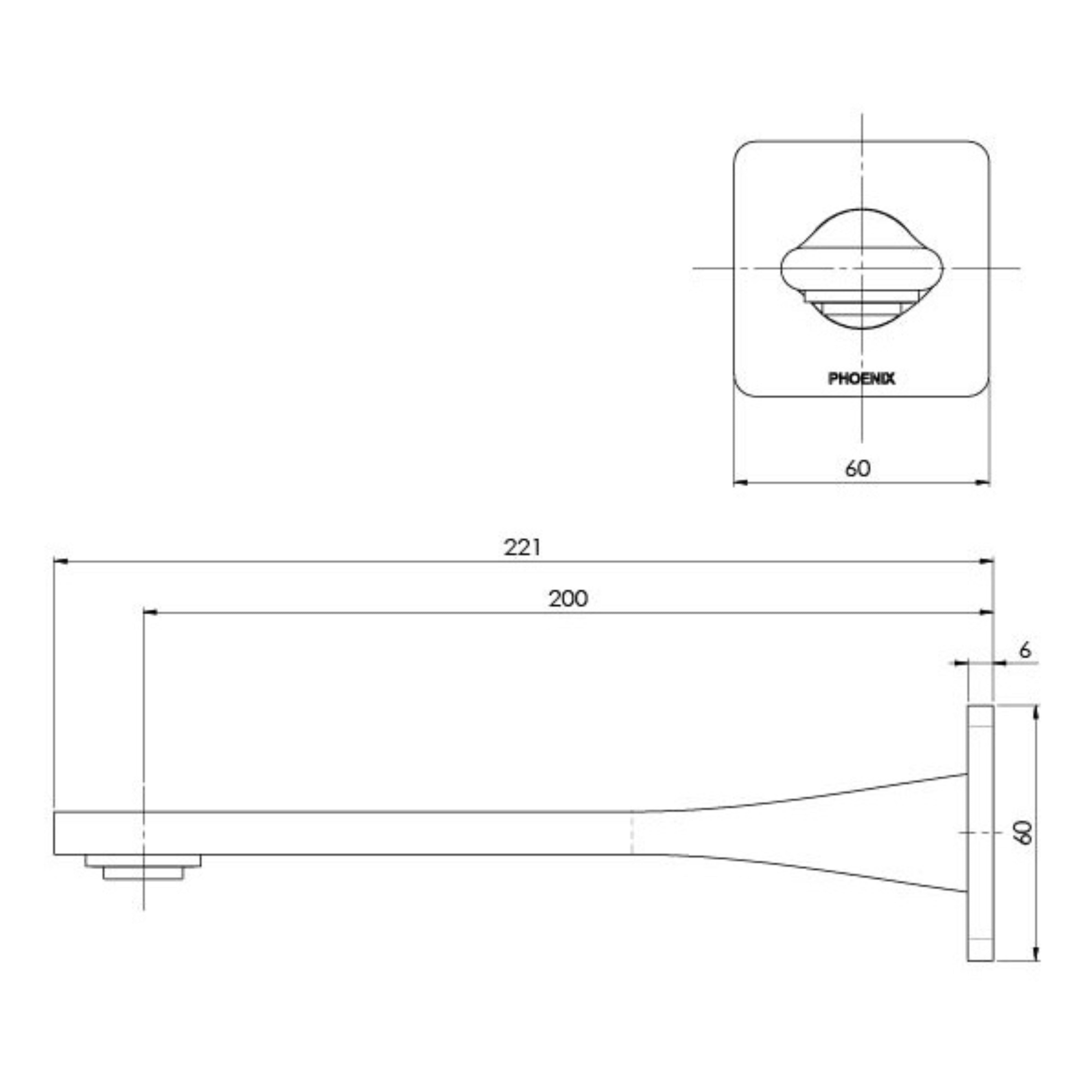 PHOENIX TEEL WALL BASIN OUTLET 200MM BRUSHED CARBON