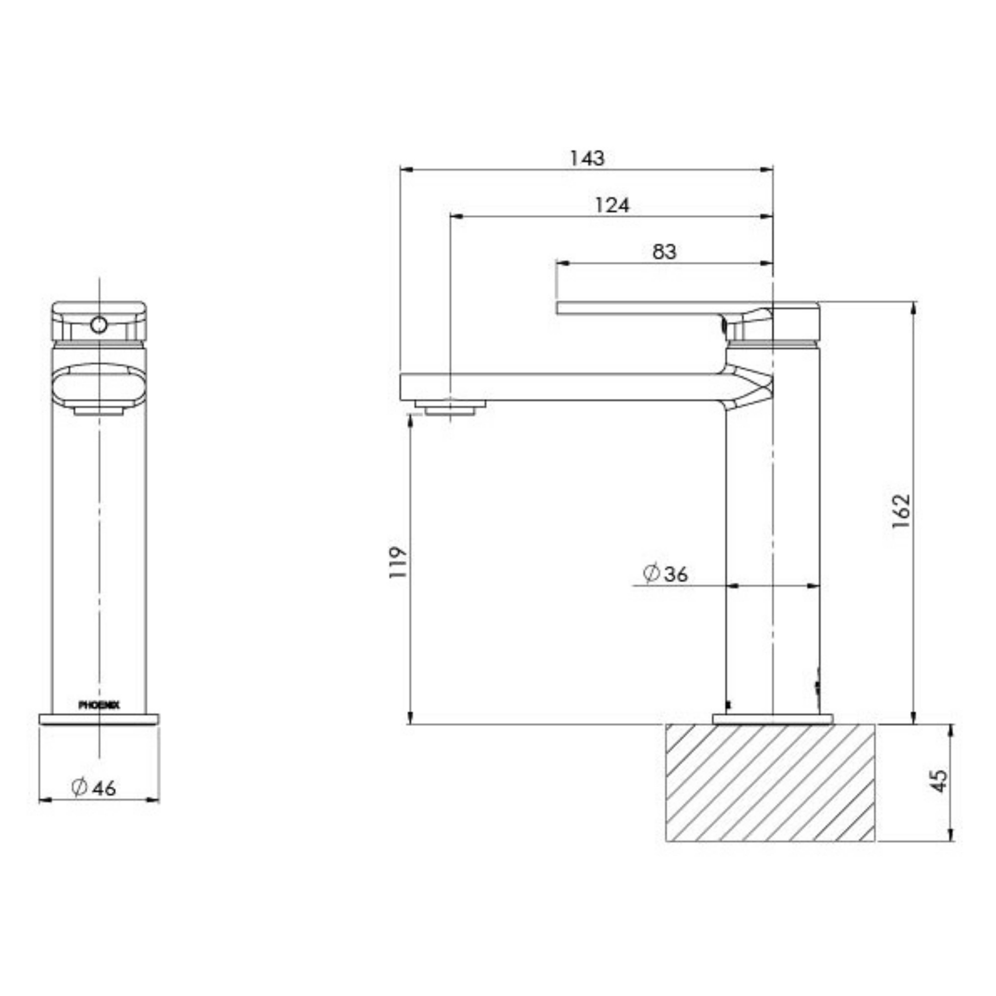 PHOENIX TEEL BASIN MIXER BRUSHED CARBON