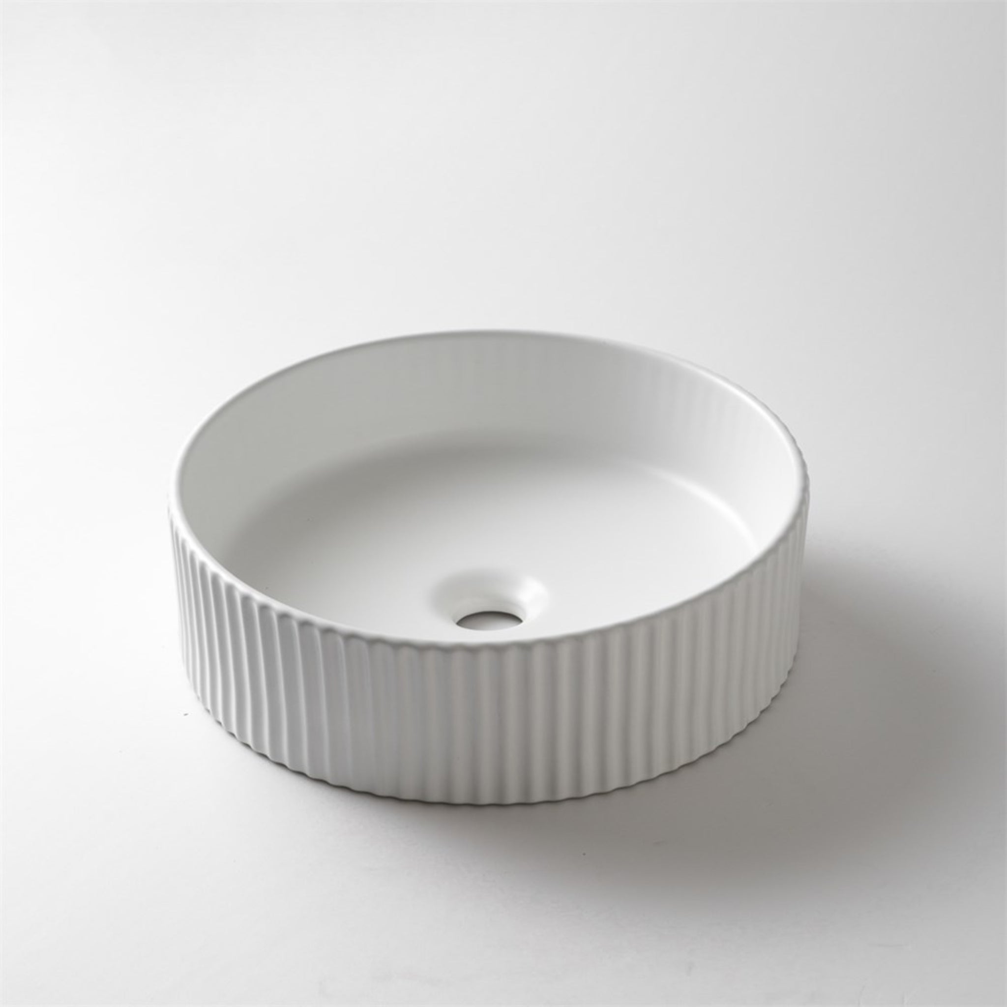 AQUAPERLA CERAMIC FLUTED ROUND ABOVE COUNTER BASIN MATTE WHITE 400MM