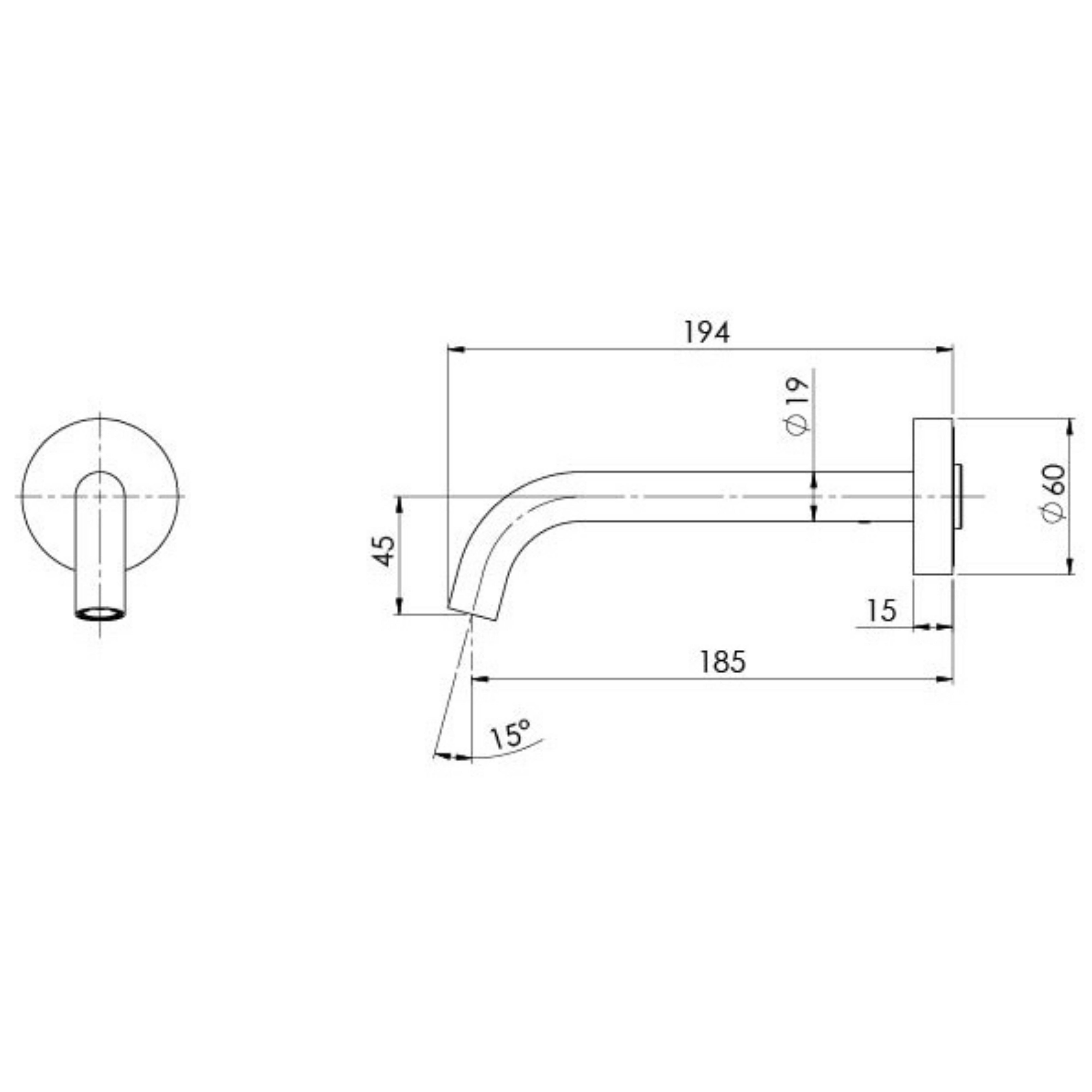 PHOENIX VIVID SLIMLINE PLUS WALL BASIN / BATH OUTLET 180MM BRUSHED CARBON