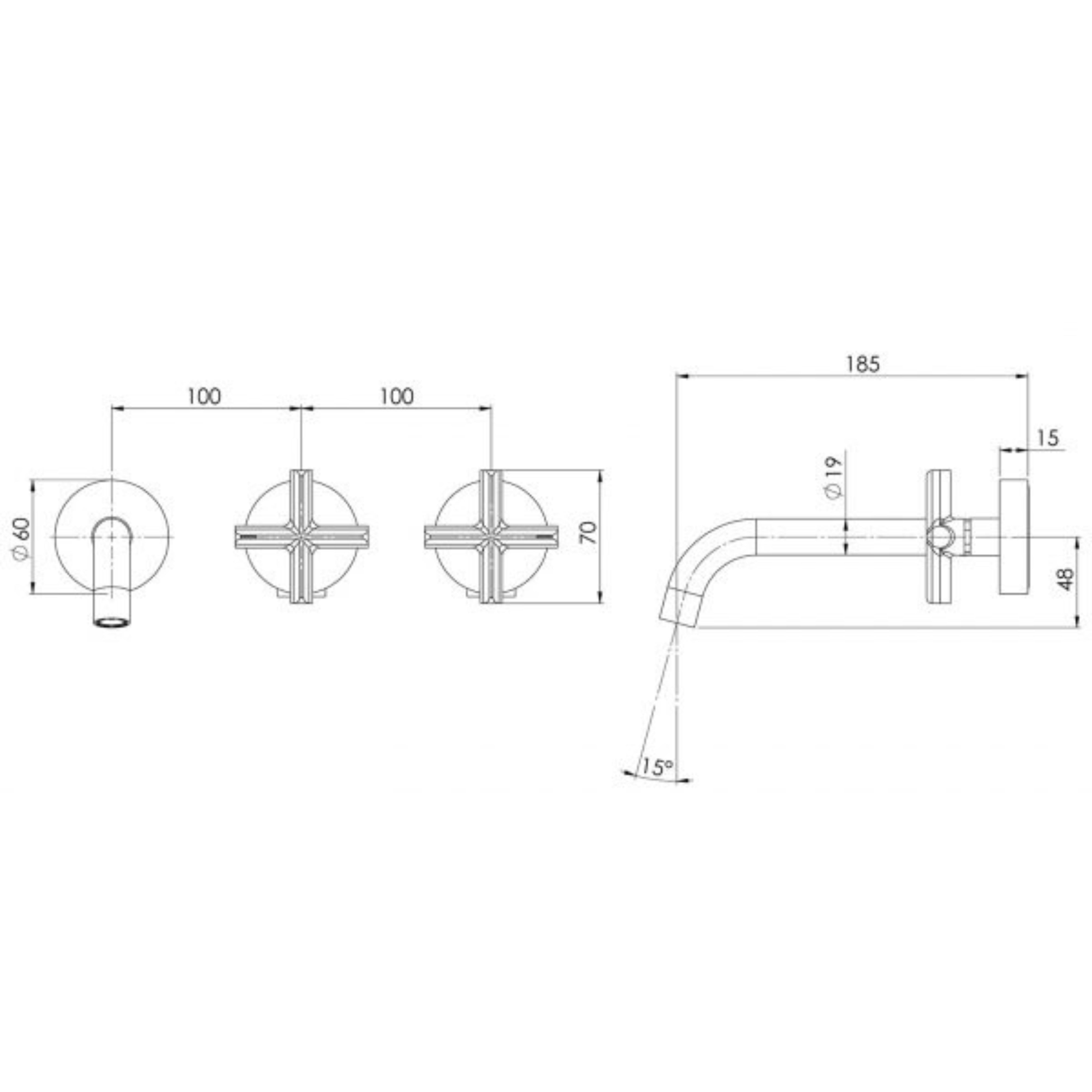 PHOENIX VIVID SLIMLINE PLUS WALL BASIN / BATH OUTLET 180MM BRUSHED CARBON