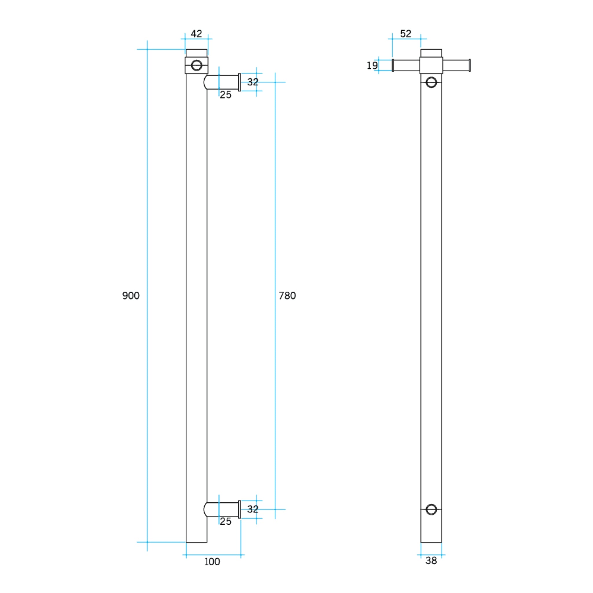 THERMOGROUP ROUND VERTICAL HEATED SINGLE TOWEL RAIL BRUSHED STAINLESS STEEL 900MM