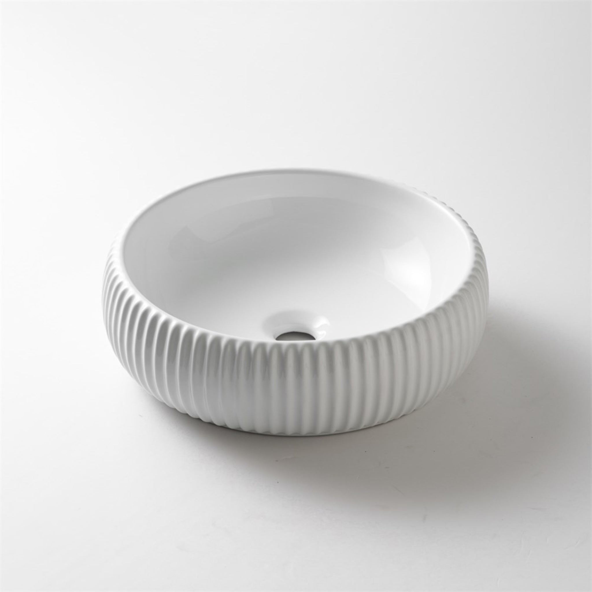 AQUAPERLA CERAMIC FLUTED ROUND ABOVE COUNTER BASIN GLOSS WHITE 420MM