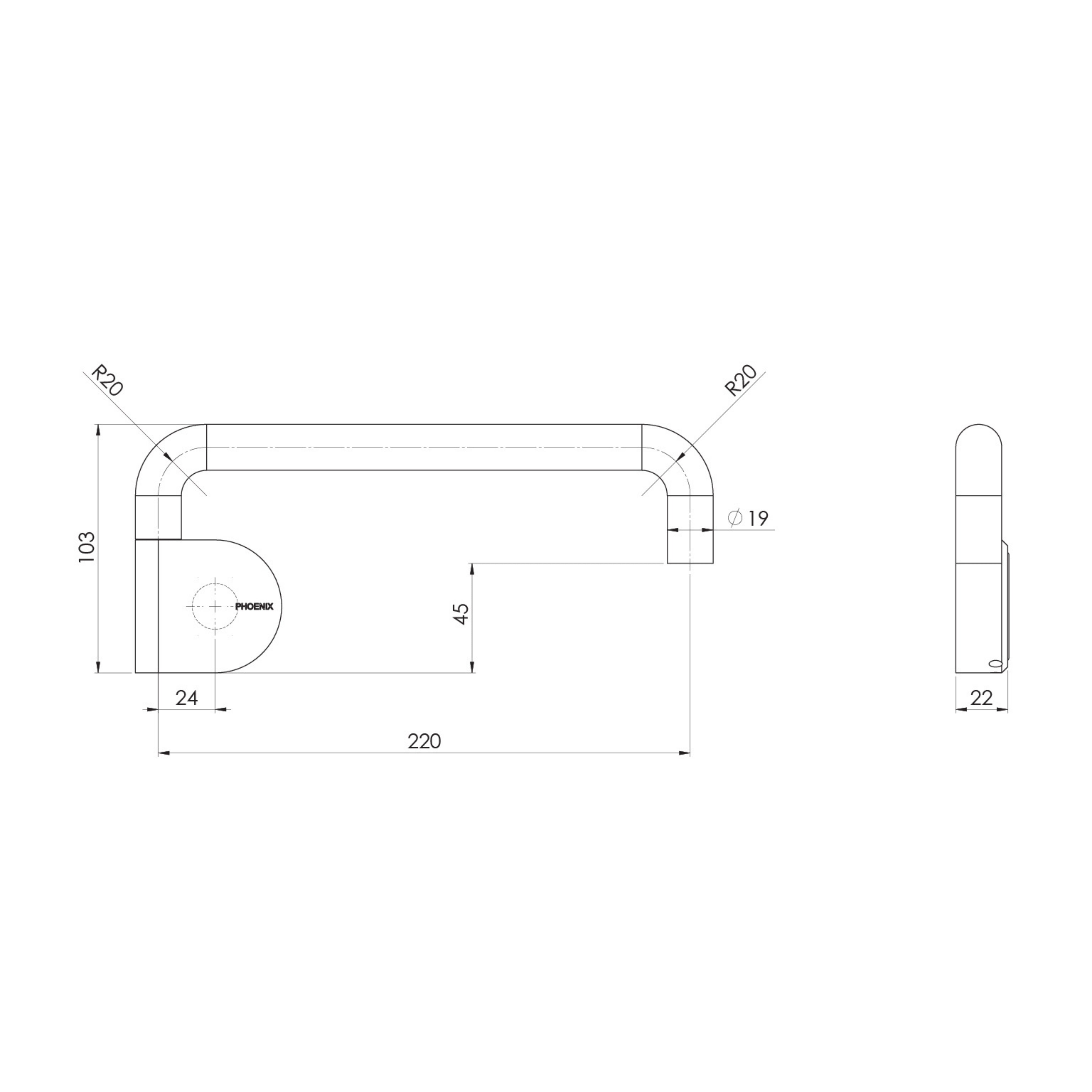 PHOENIX DESIGNER SWIVEL BATH OUTLET 230MM BRUSHED CARBON