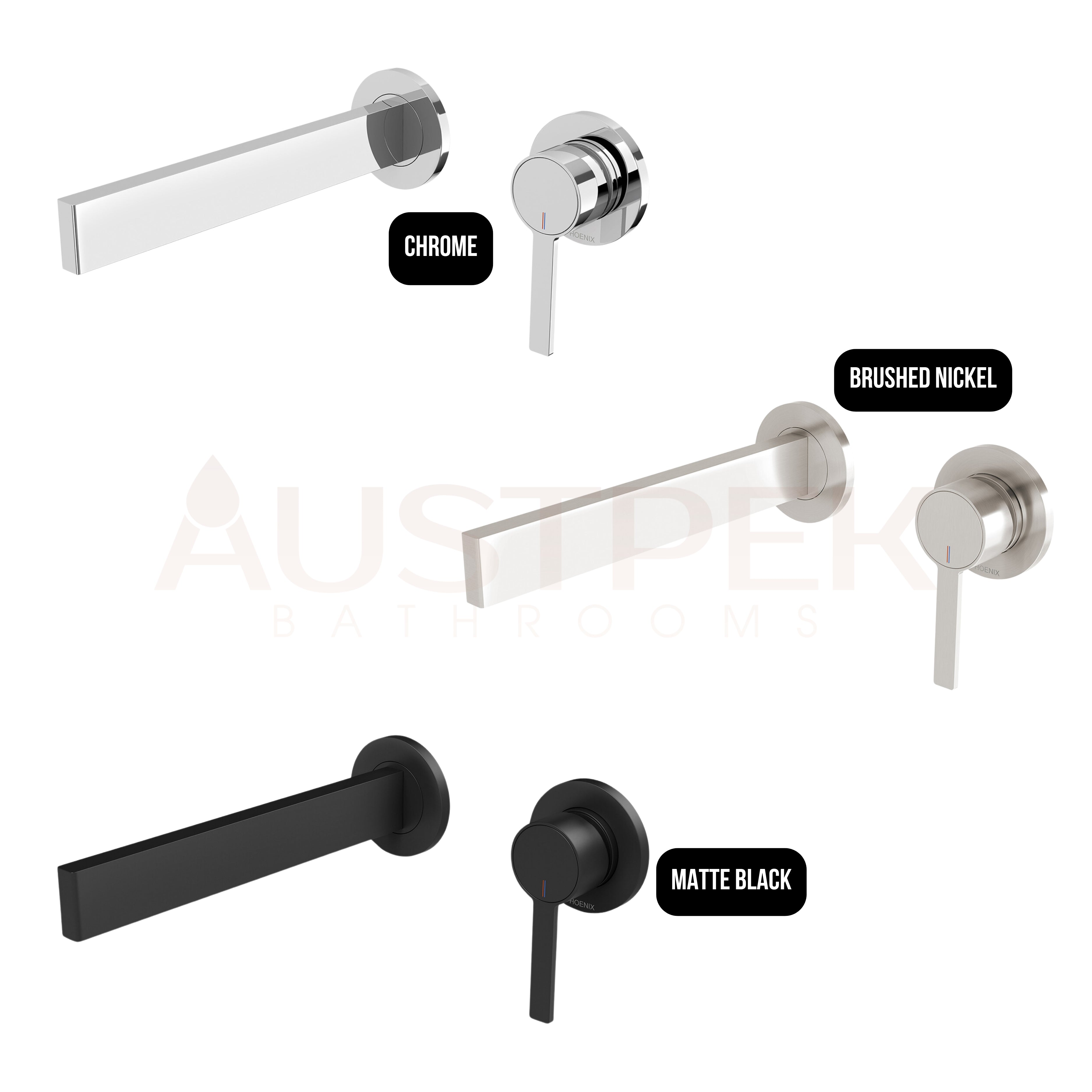 PHOENIX LEXI MKII SWITCHMIX WALL BASIN MIXER SET FIT-OFF AND ROUGH-IN KIT 200MM MATTE BLACK