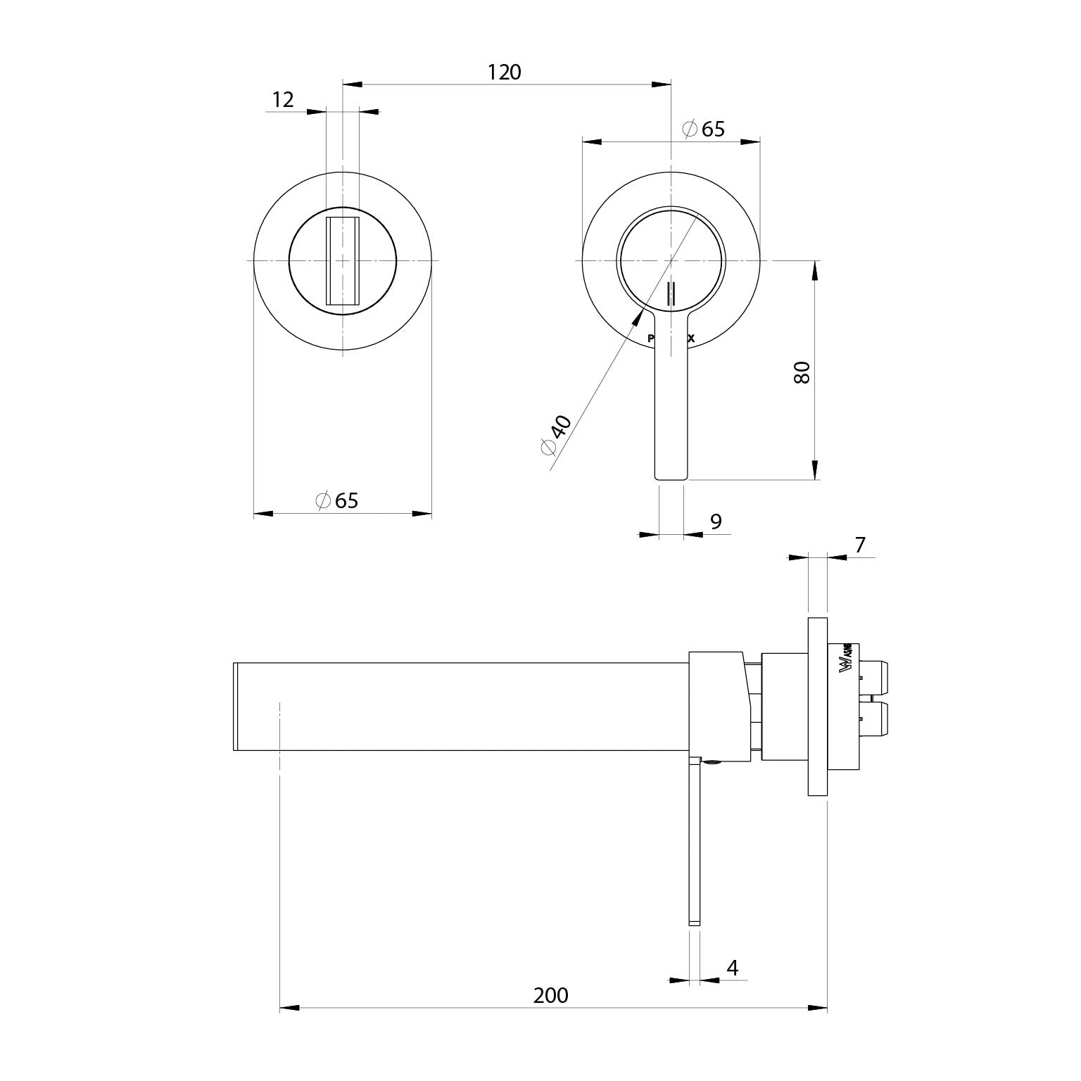 PHOENIX LEXI MKII SWITCHMIX WALL BASIN MIXER SET FIT-OFF AND ROUGH-IN KIT 200MM CHROME