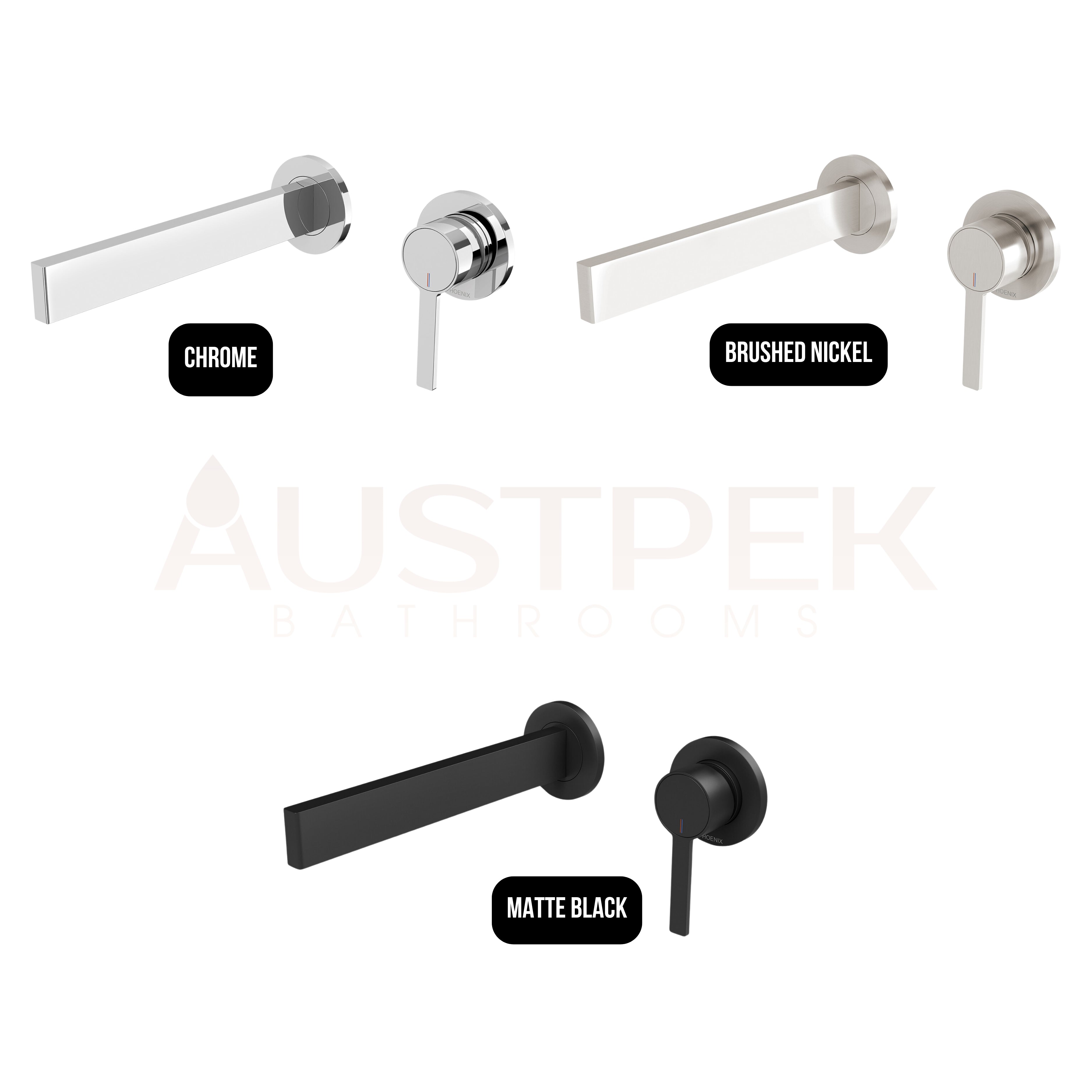 PHOENIX LEXI MKII SWITCHMIX WALL BATH MIXER SET FIT-OFF AND ROUGH-IN KIT 200MM BRUSHED NICKEL