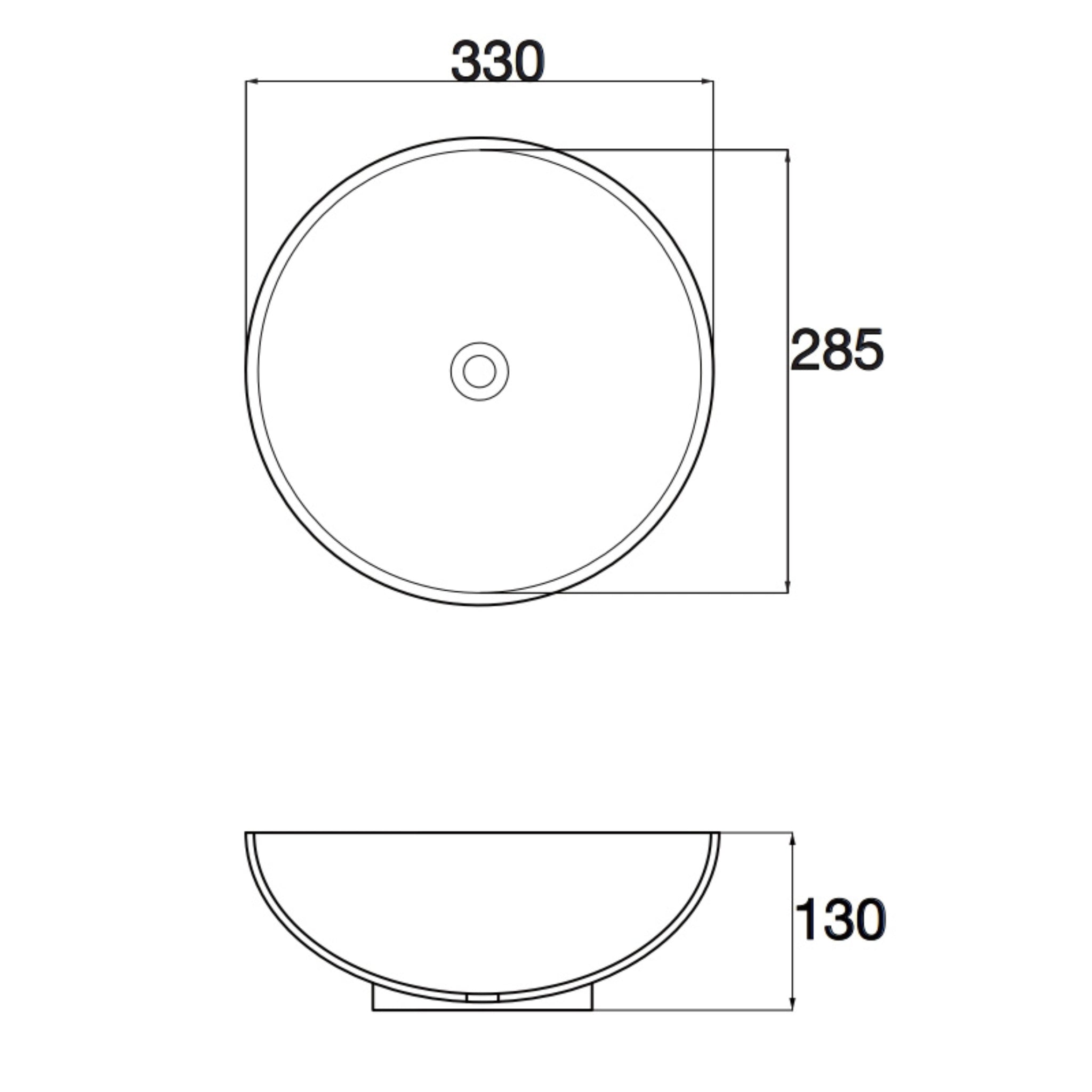 AQUAPERLA CERAMIC ROUND ABOVE COUNTER BASIN GLOSS WHITE 330MM