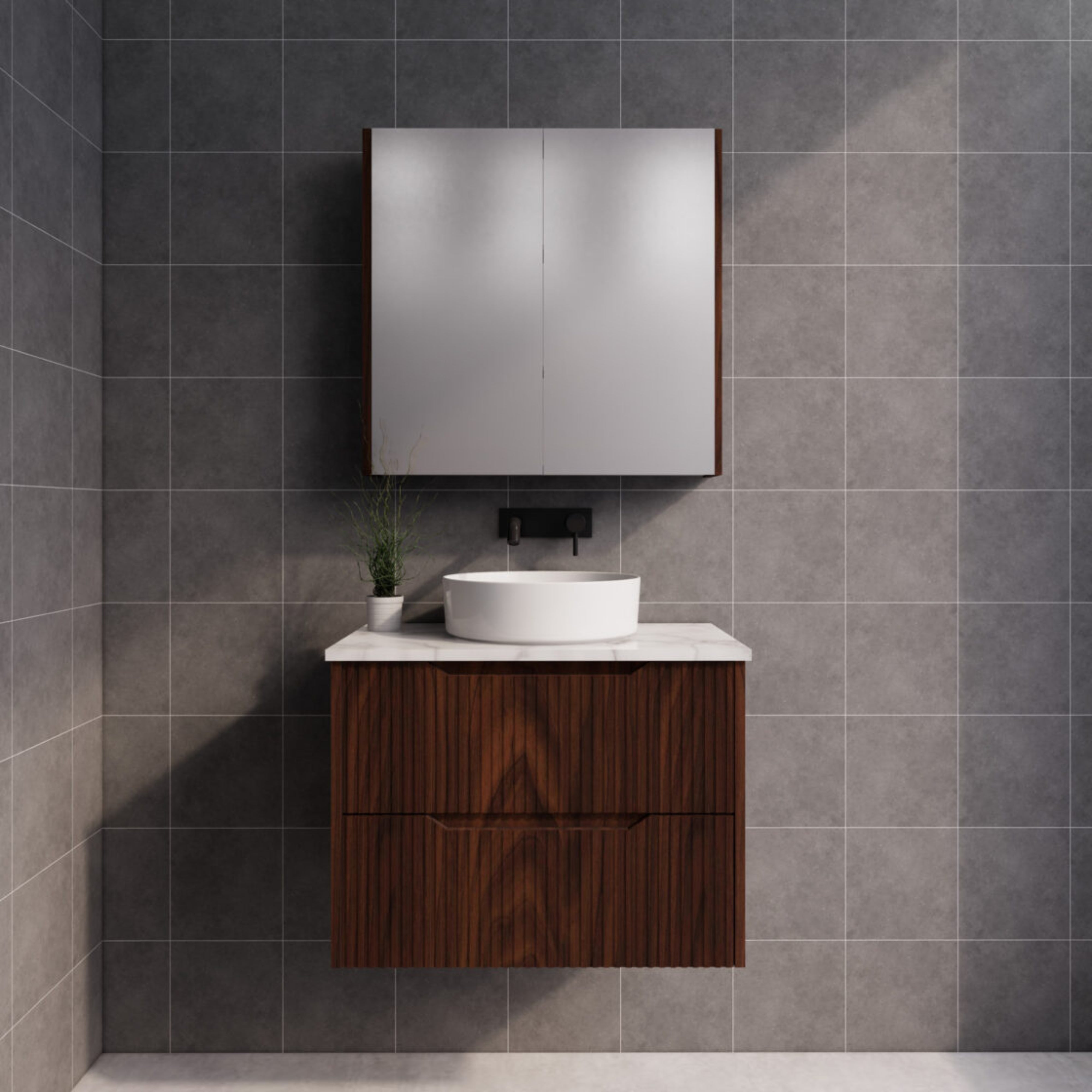 RIVA BALI BROWN OAK 750MM SINGLE BOWL WALL HUNG VANITY