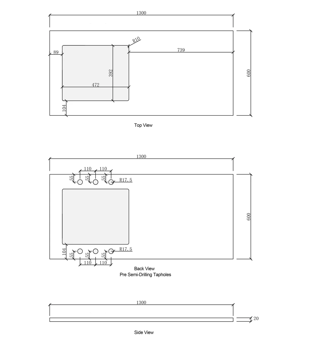 OTTI BYRON BLACK OAK 1300MM LAUNDRY AND WALL CABINET WITH STONE TOP & SINK (PACKAGE-A)