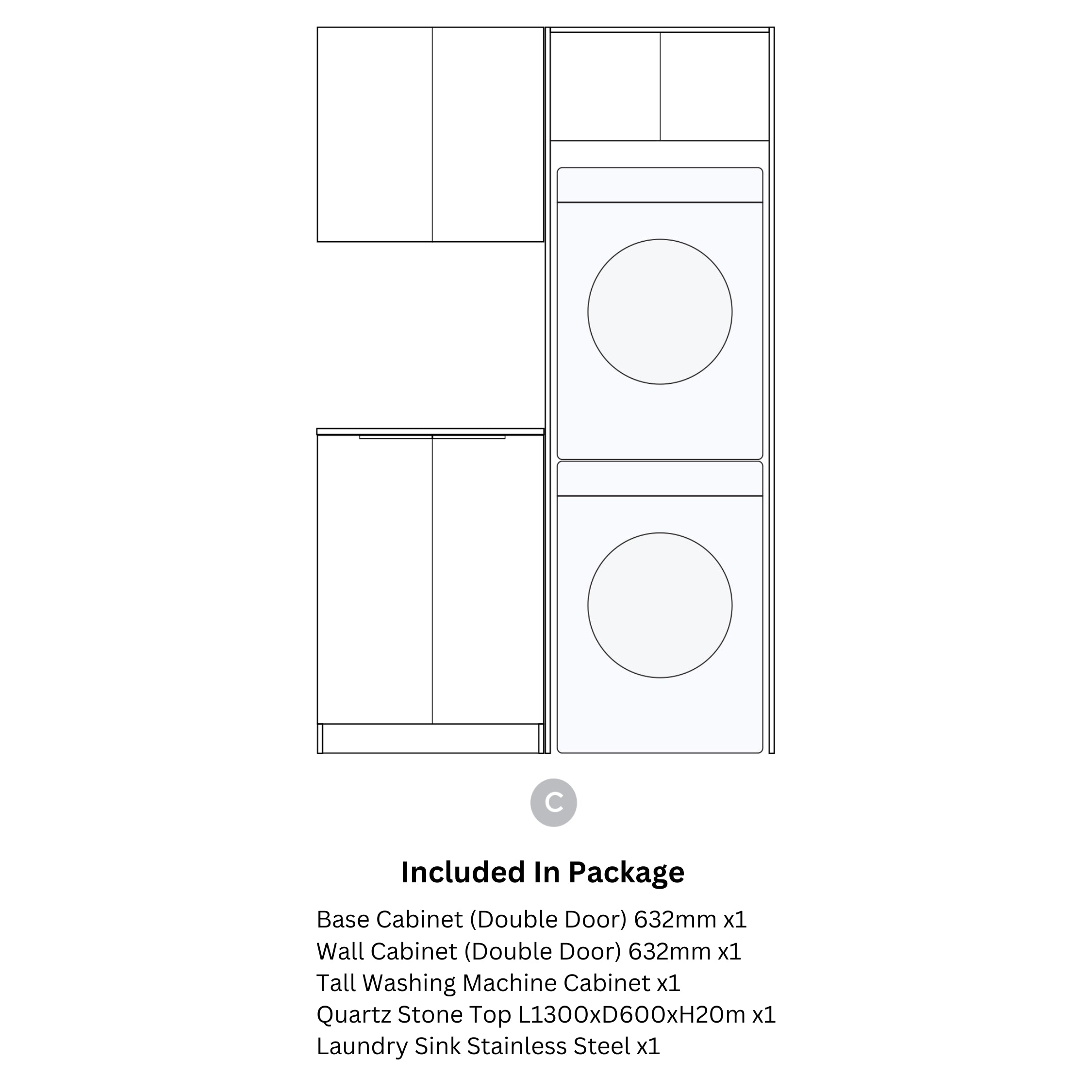 OTTI BONDI MATTE WHITE 1300MM LAUNDRY AND WALL CABINET WITH STONE TOP & SINK (PACKAGE-C)