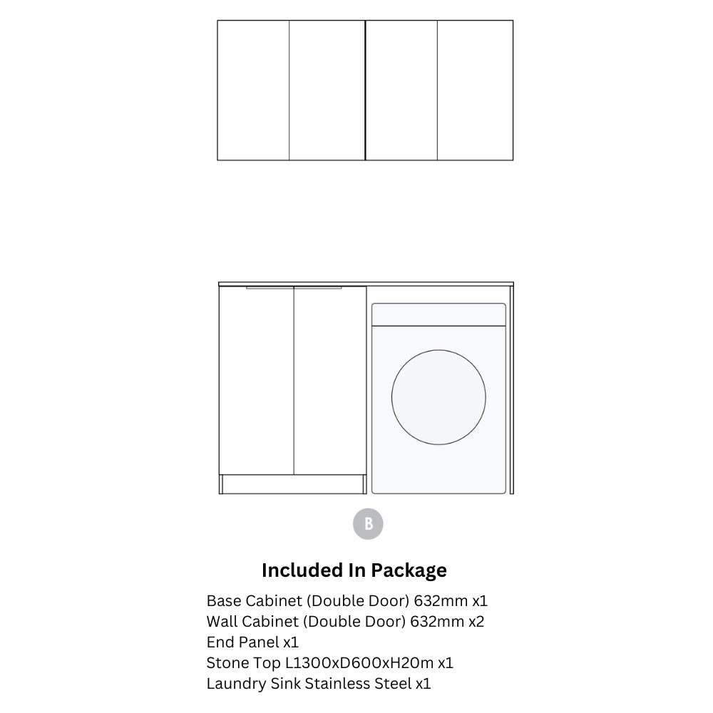 OTTI BONDI MATTE WHITE 1300MM LAUNDRY AND WALL CABINET WITH STONE TOP & SINK (PACKAGE-B)