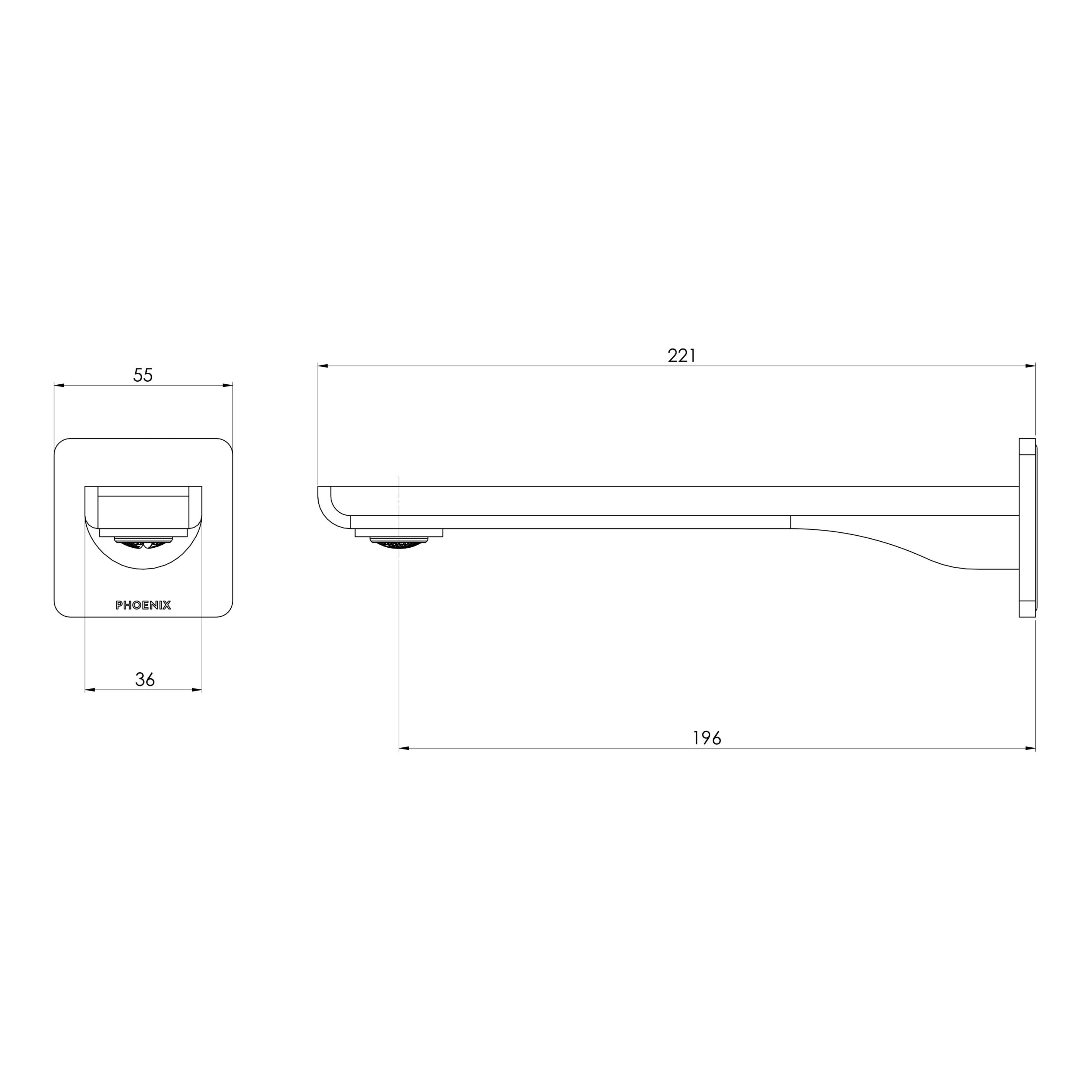 PHOENIX GLOSS MKII WALL BASIN / BATH OUTLET 200MM CHROME