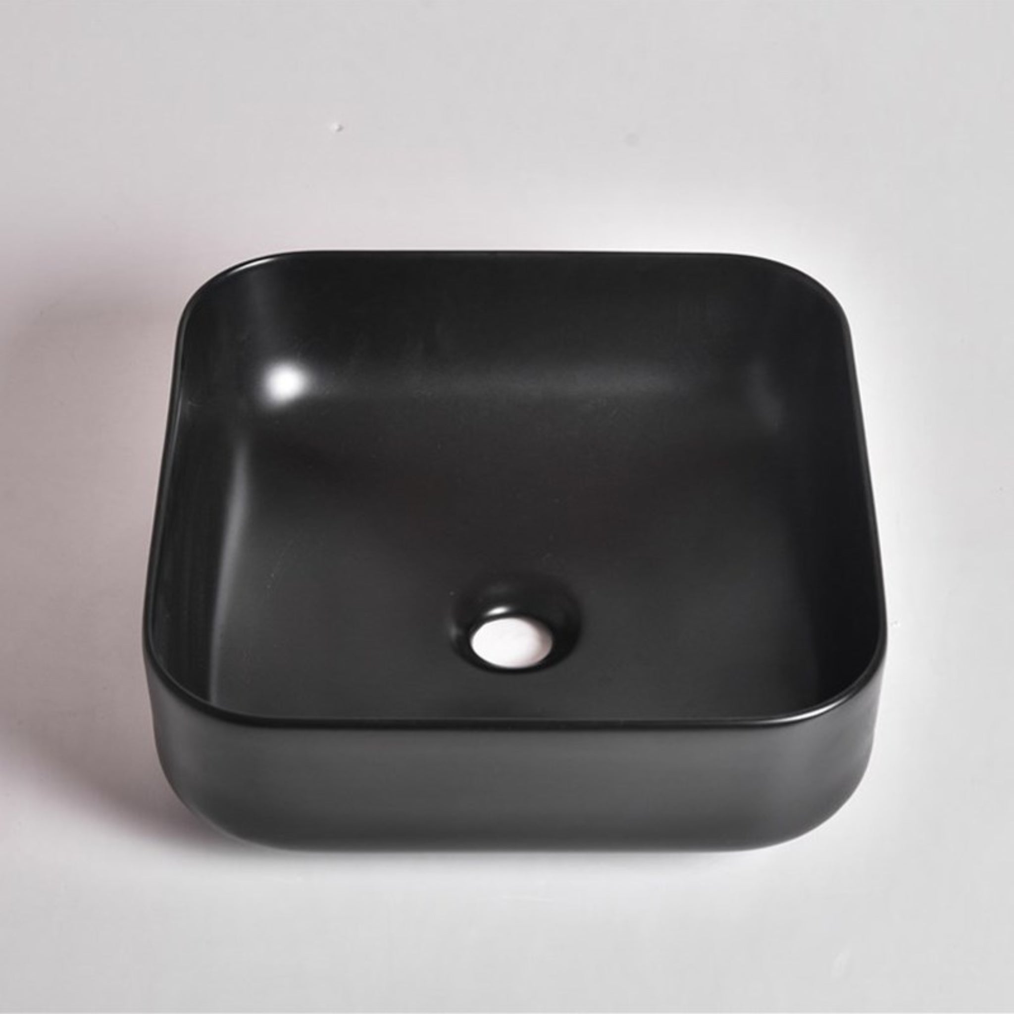 AQUAPERLA CERAMIC SQUARE ABOVE COUNTER BASIN MATTE BLACK 385MM