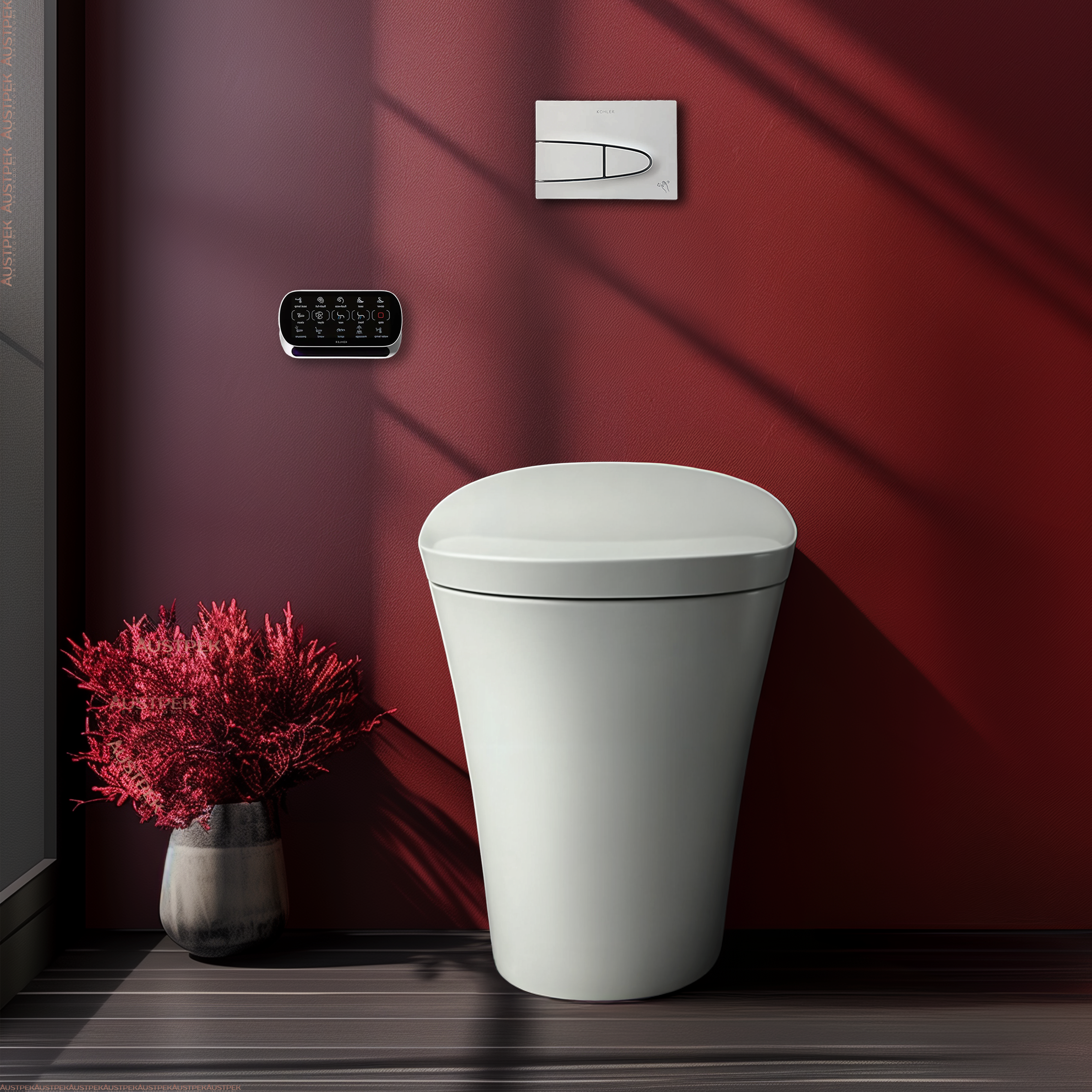 KOHLER VEIL INTELLIGENT RIMLESS WALL FACED TOILET W/ BLUETOOTH REMOTE WASHLET PACKAGE ELONGATED GLOSS WHITE