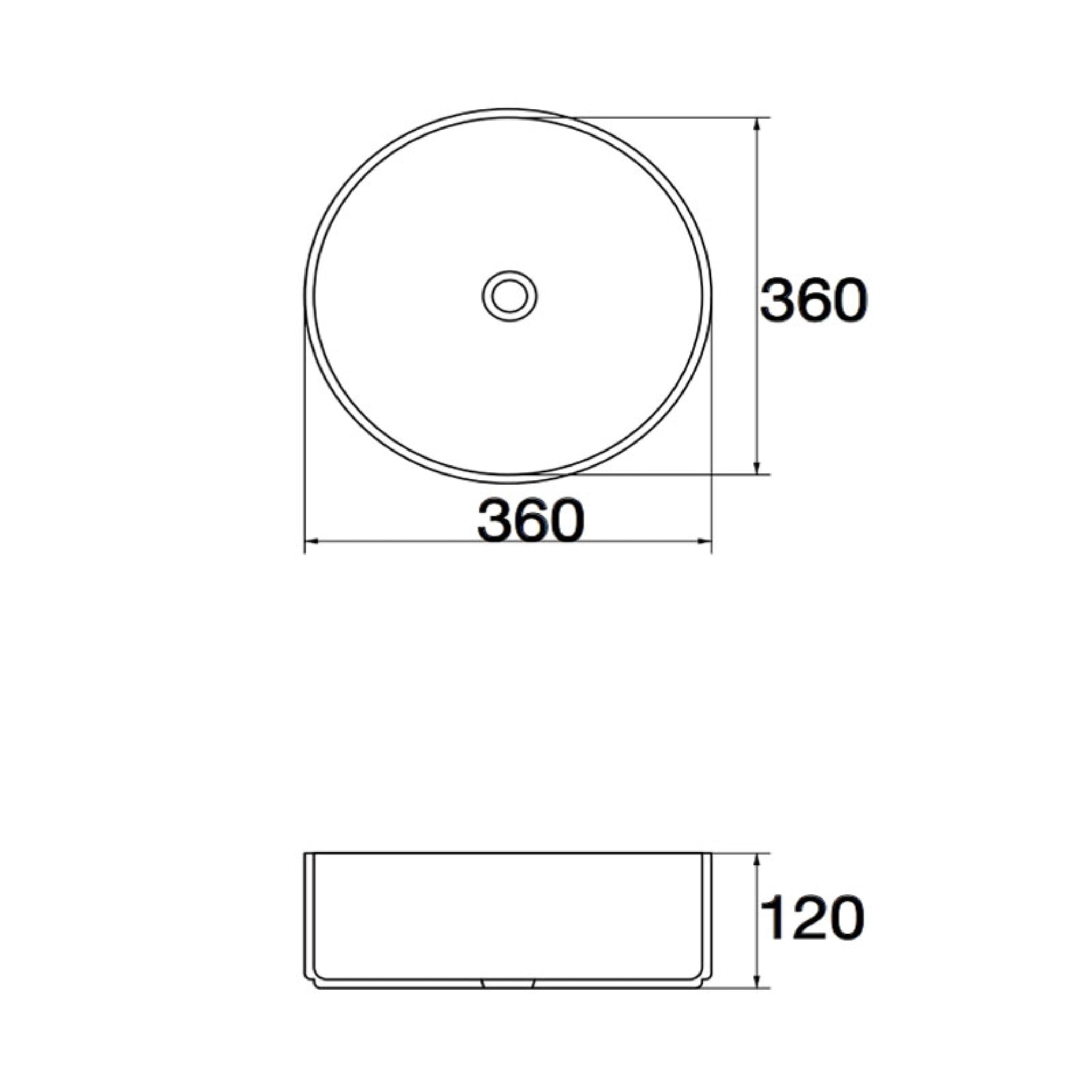 AQUAPERLA CERAMIC ROUND ABOVE COUNTER BASIN MATTE BLACK WITH GOLD RIM 360MM