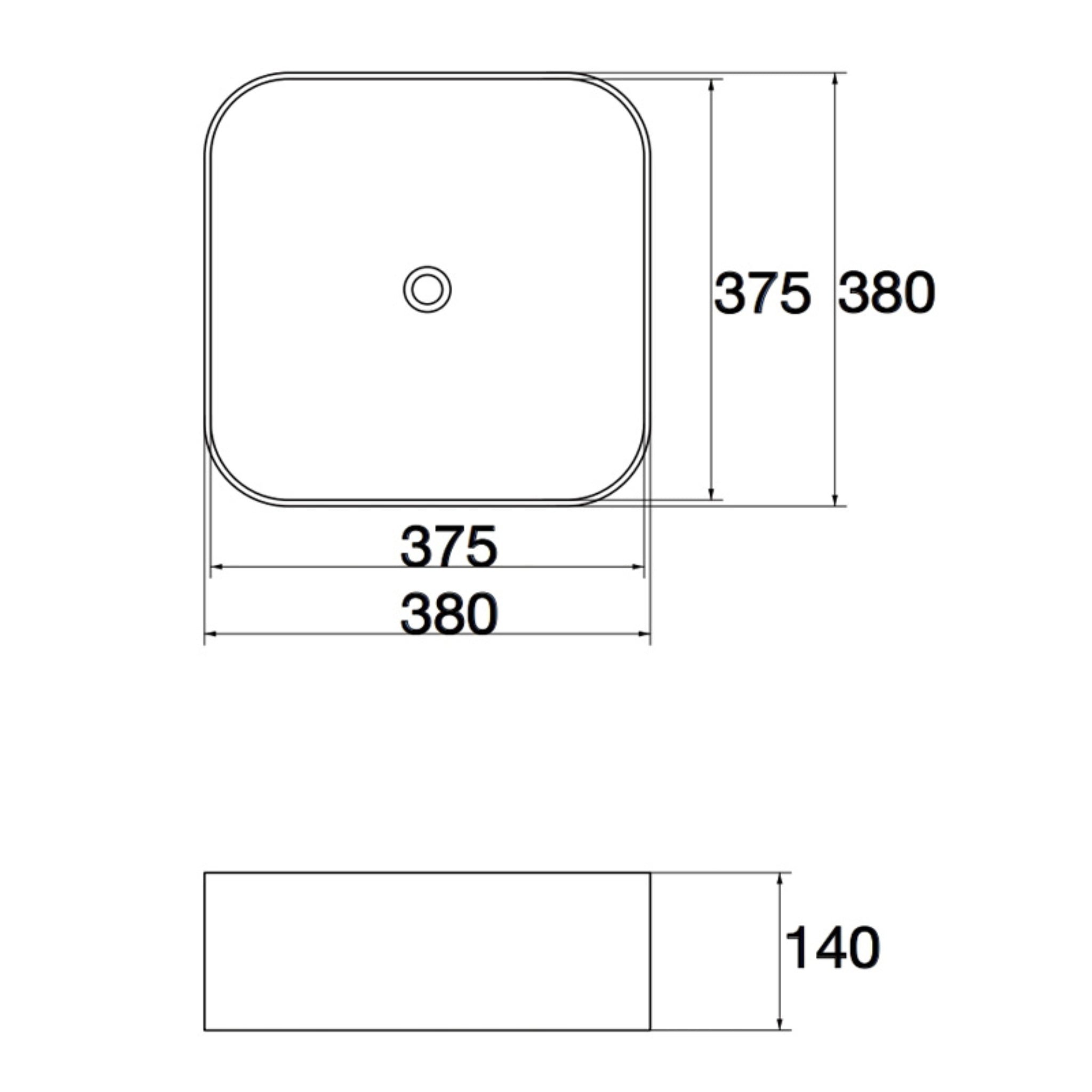 AQUAPERLA CERAMIC SQUARE ABOVE COUNTER BASIN GLOSS WHITE WITH BLACK RIM 380MM