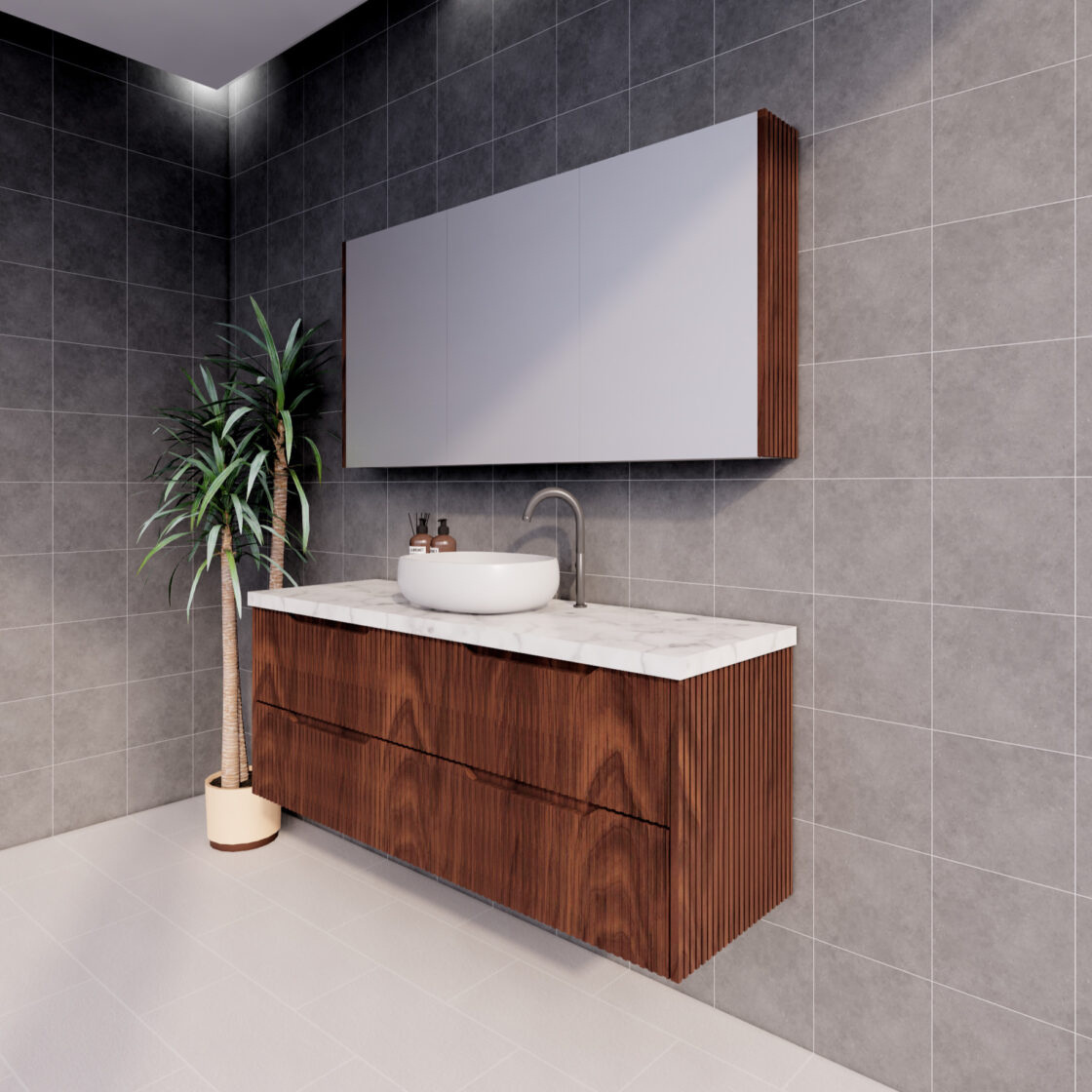 RIVA BALI BROWN OAK 1500MM SINGLE BOWL WALL HUNG VANITY