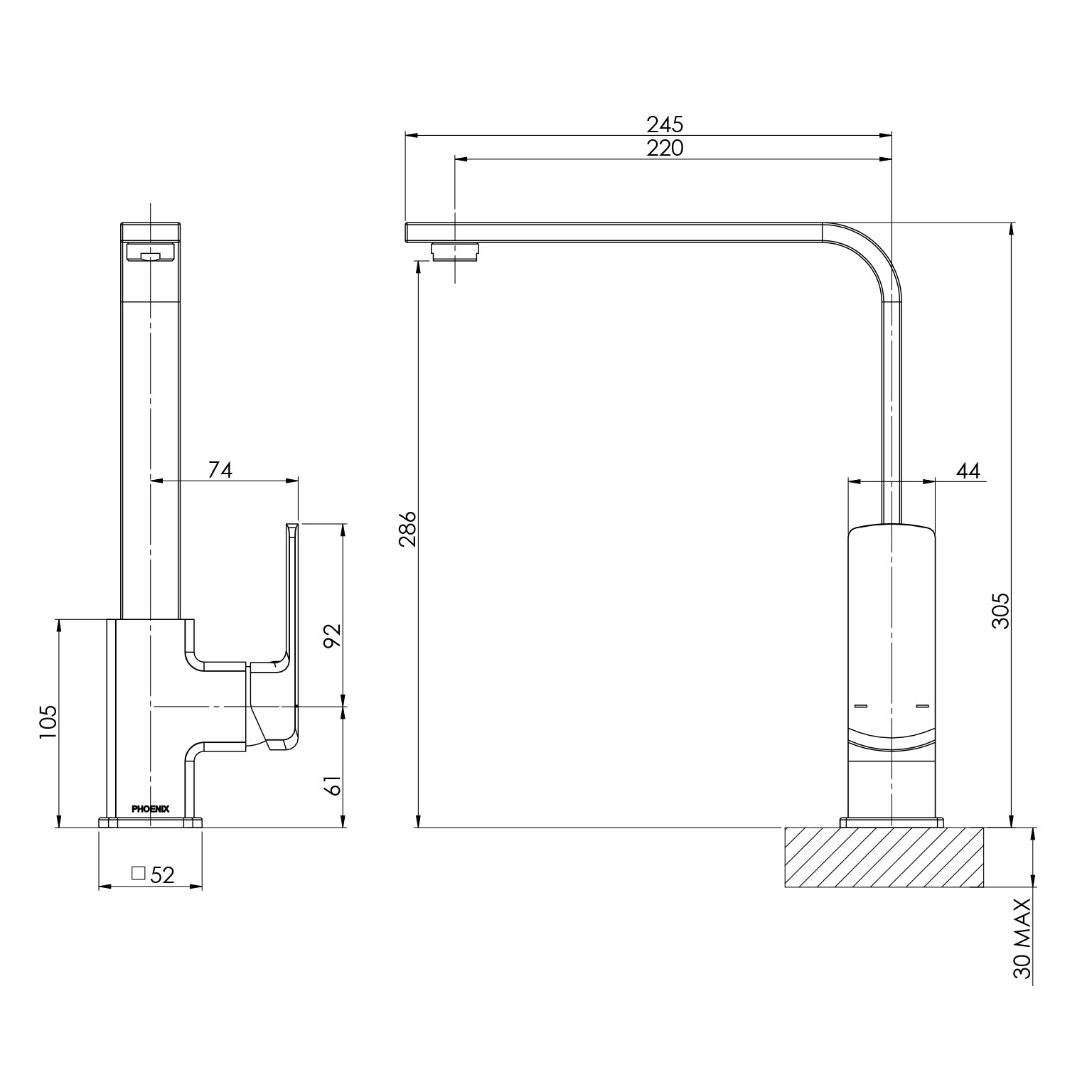 PHOENIX TEVA SINK MIXER SQUARELINE 245MM BRUSHED NICKEL