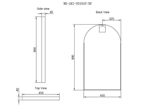 RIVA FRAMED ARCH MIRROR WALL MOUNTED BRUSHED NICKEL 800MM