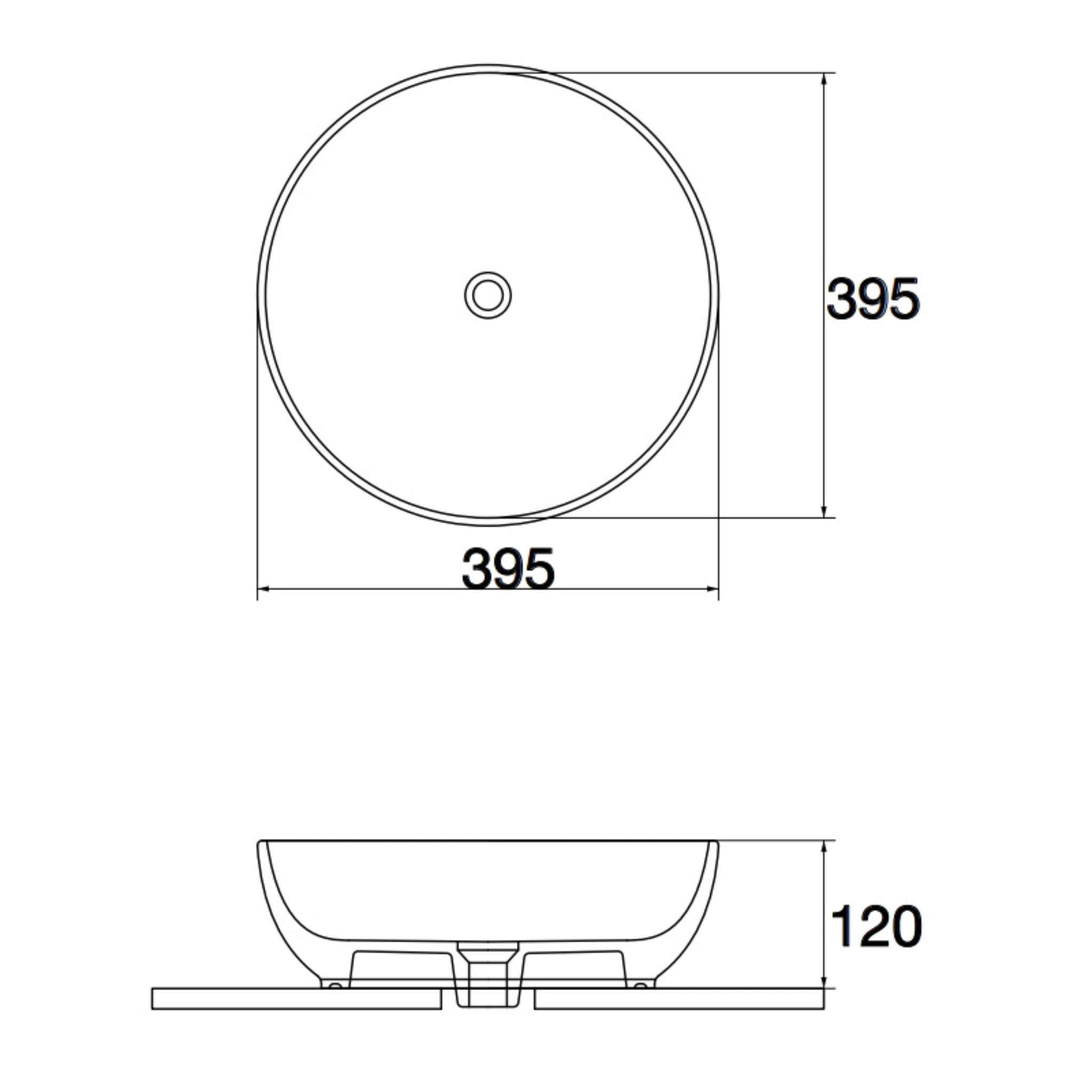 AQUAPERLA CERAMIC ROUND ABOVE COUNTER BASIN MATTE WHITE 395MM