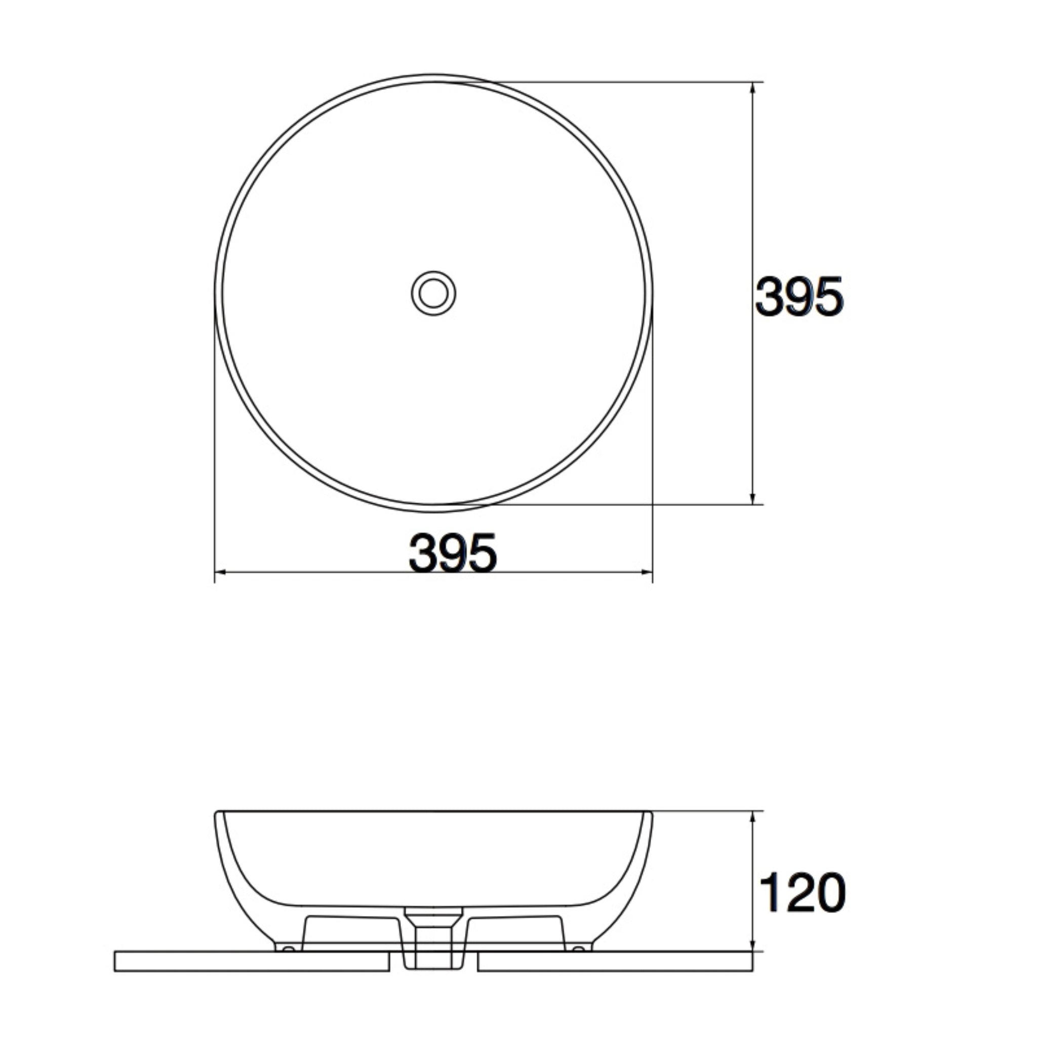 AQUAPERLA CERAMIC ROUND ABOVE COUNTER BASIN MATTE WHITE 395MM