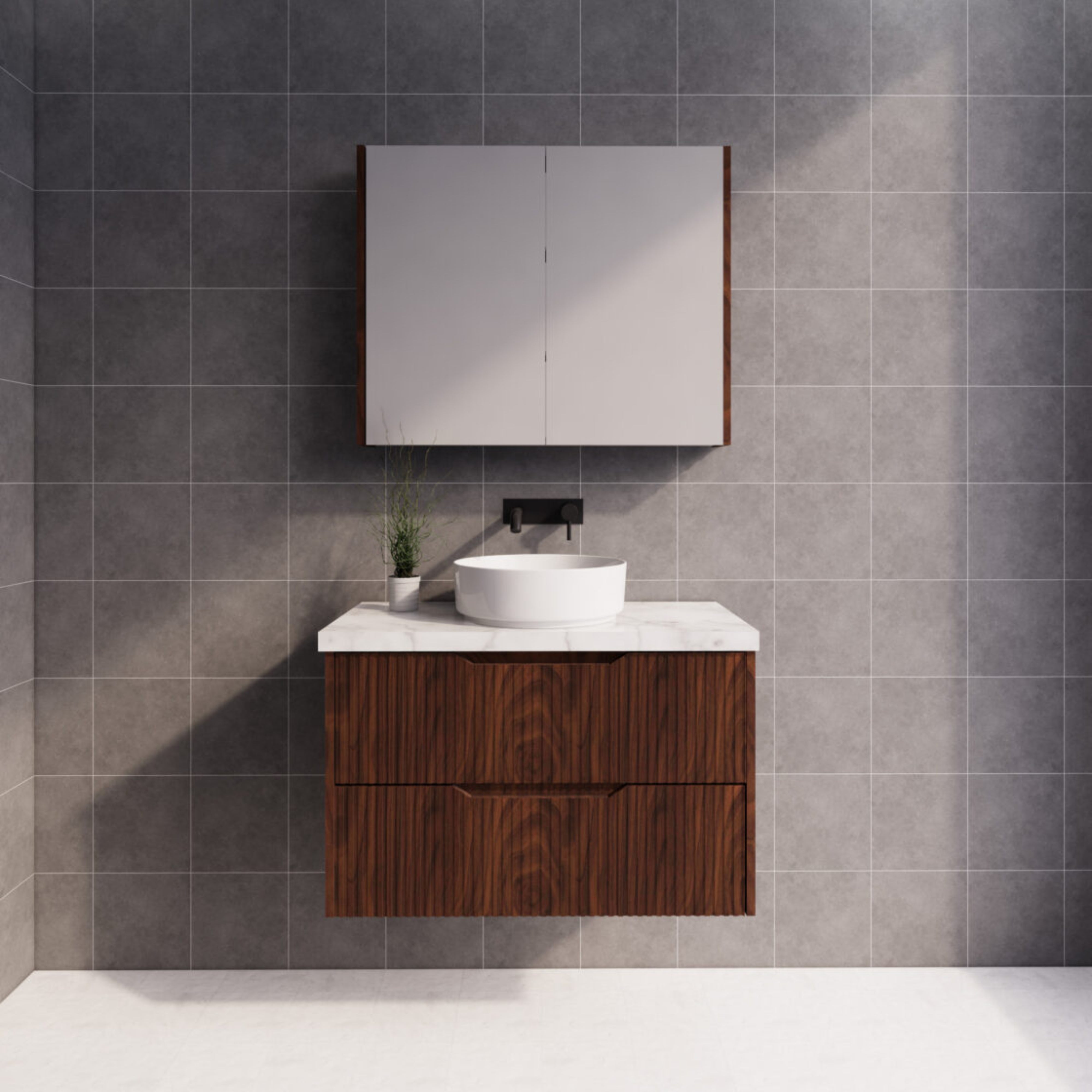 RIVA BALI BROWN OAK 900MM SINGLE BOWL WALL HUNG VANITY