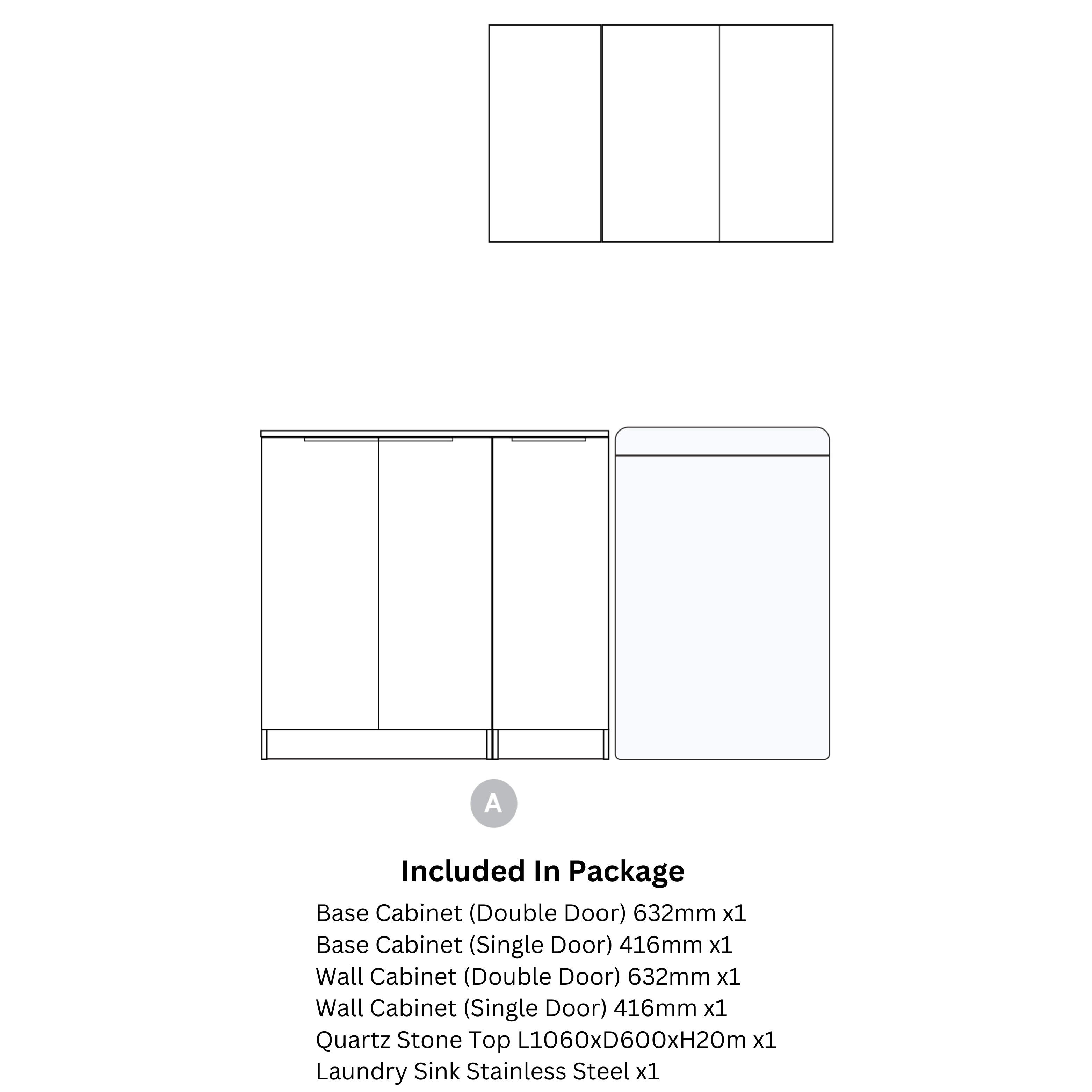 OTTI HAMPSHIRE MATTE WHITE 1715MM LAUNDRY AND WALL CABINET WITH STONE TOP & SINK (PACKAGE-A)