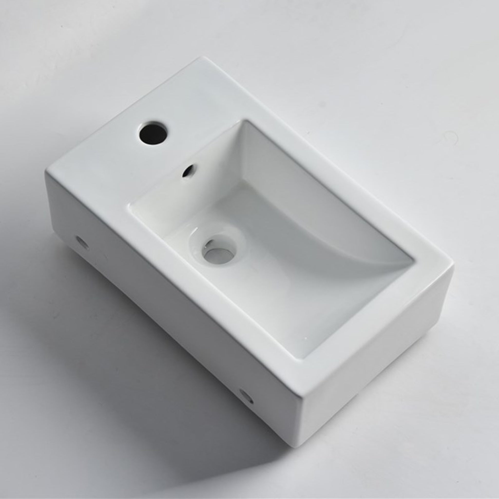 AQUAPERLA CERAMIC LEFT TAP HOLE RECTANGULAR WALL HUNG BASIN GLOSS WHITE 460MM