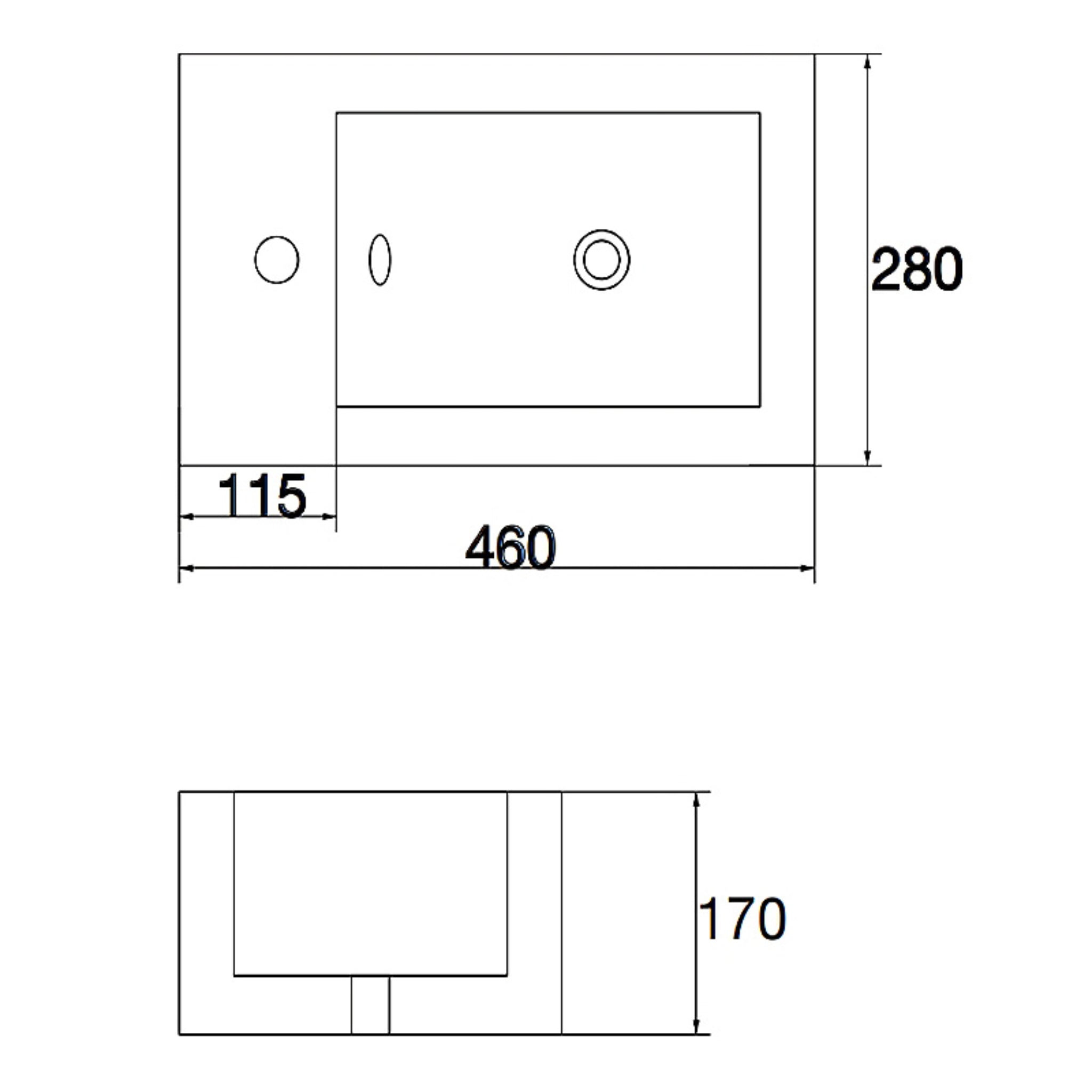 AQUAPERLA CERAMIC LEFT TAP HOLE RECTANGULAR WALL HUNG BASIN GLOSS WHITE 460MM