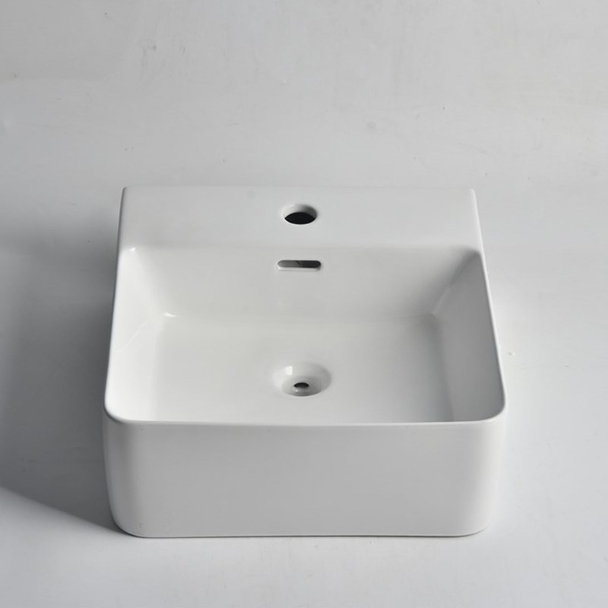 AQUAPERLA CERAMIC RECTANGULAR WALL HUNG BASIN GLOSS WHITE 420MM