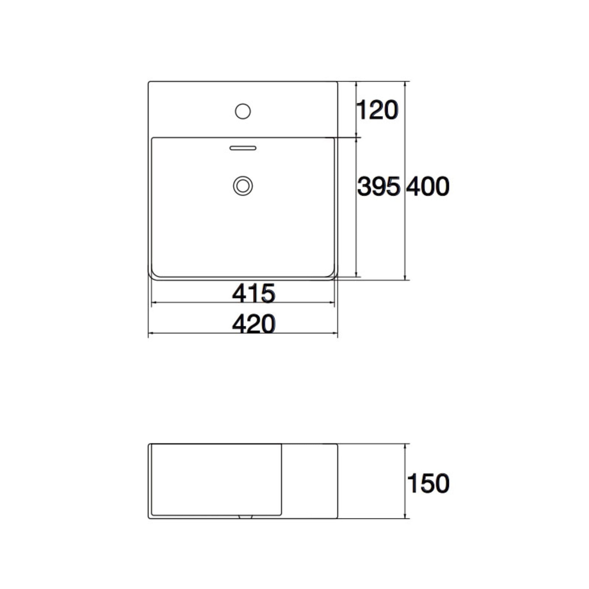 AQUAPERLA CERAMIC RECTANGULAR WALL HUNG BASIN GLOSS WHITE 420MM