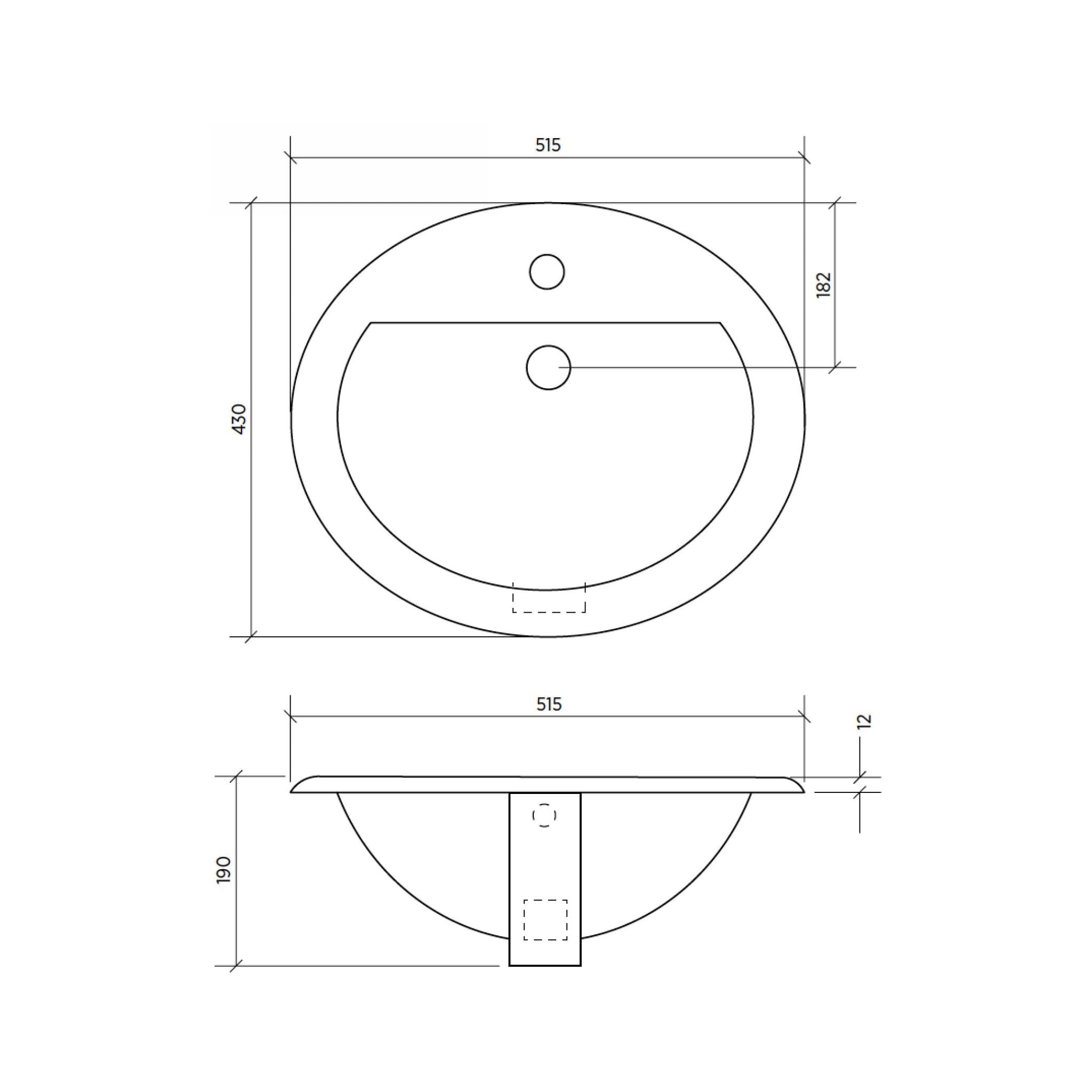 SEIMA CHIOS 201 INSET BASIN WITH TAPHOLE & OVERFLOW GLOSS WHITE 515MM