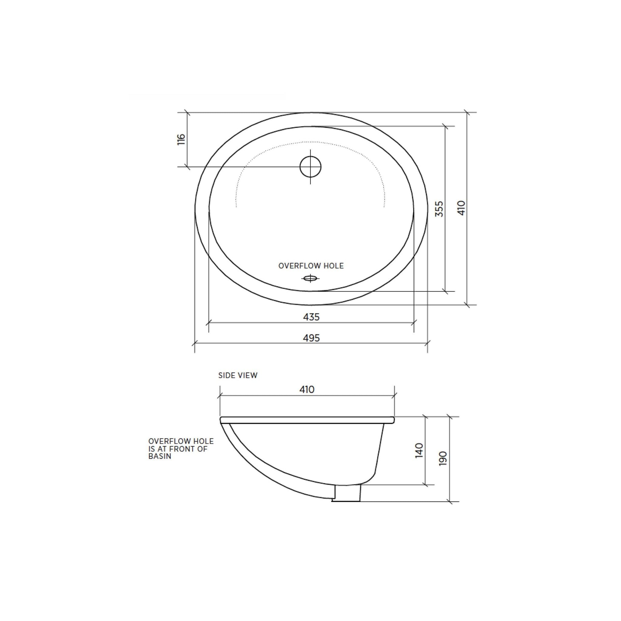 SEIMA ARKO 203 UNDER COUNTER BASIN WITH OVERFLOW GLOSS WHITE 435MM