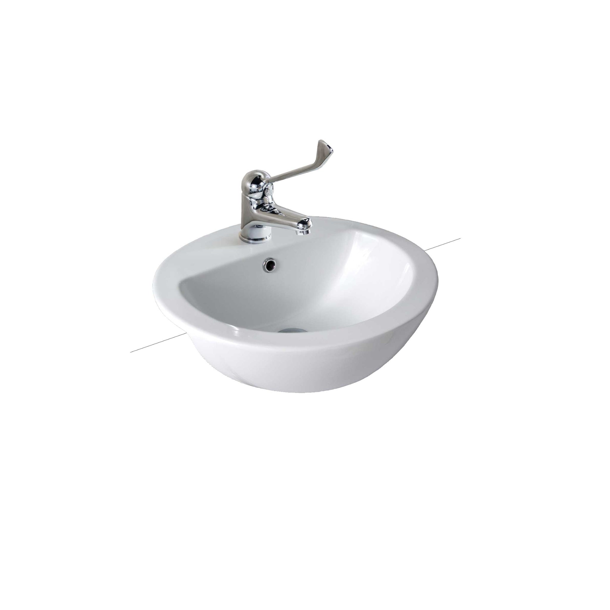 SEIMA CHIOS 205 SEMI-RECESSED BASIN WITH TAPHOLE & OVERFLOW GLOSS WHITE 500MM