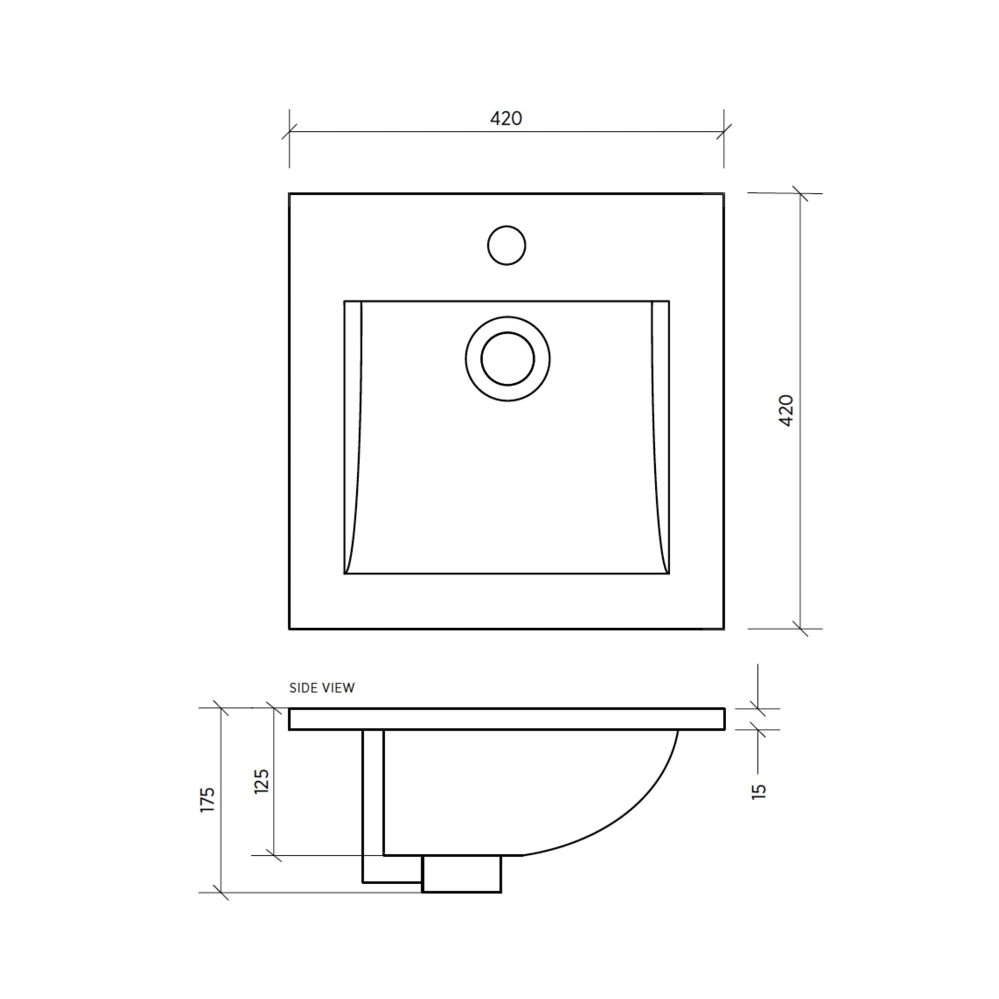 SEIMA CHIOS 208 INSET BASIN WITH TAPHOLE & OVERFLOW GLOSS WHITE 420MM