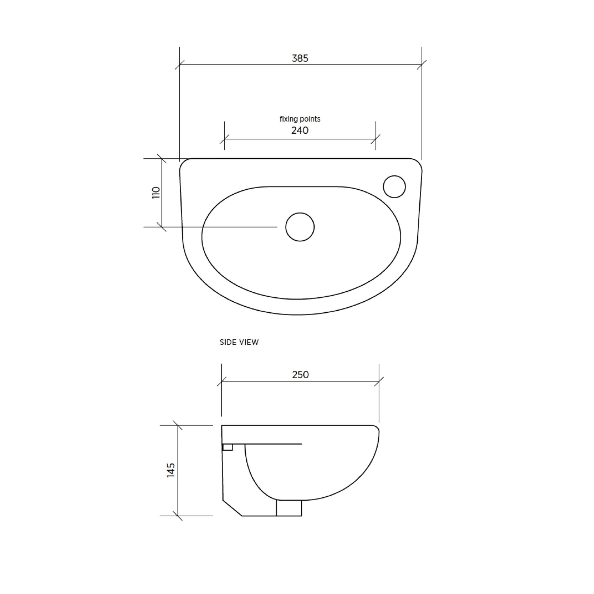 SEIMA CHIOS 512 WALL HUNG BASIN WITH OVERFLOW GLOSS WHITE 385MM