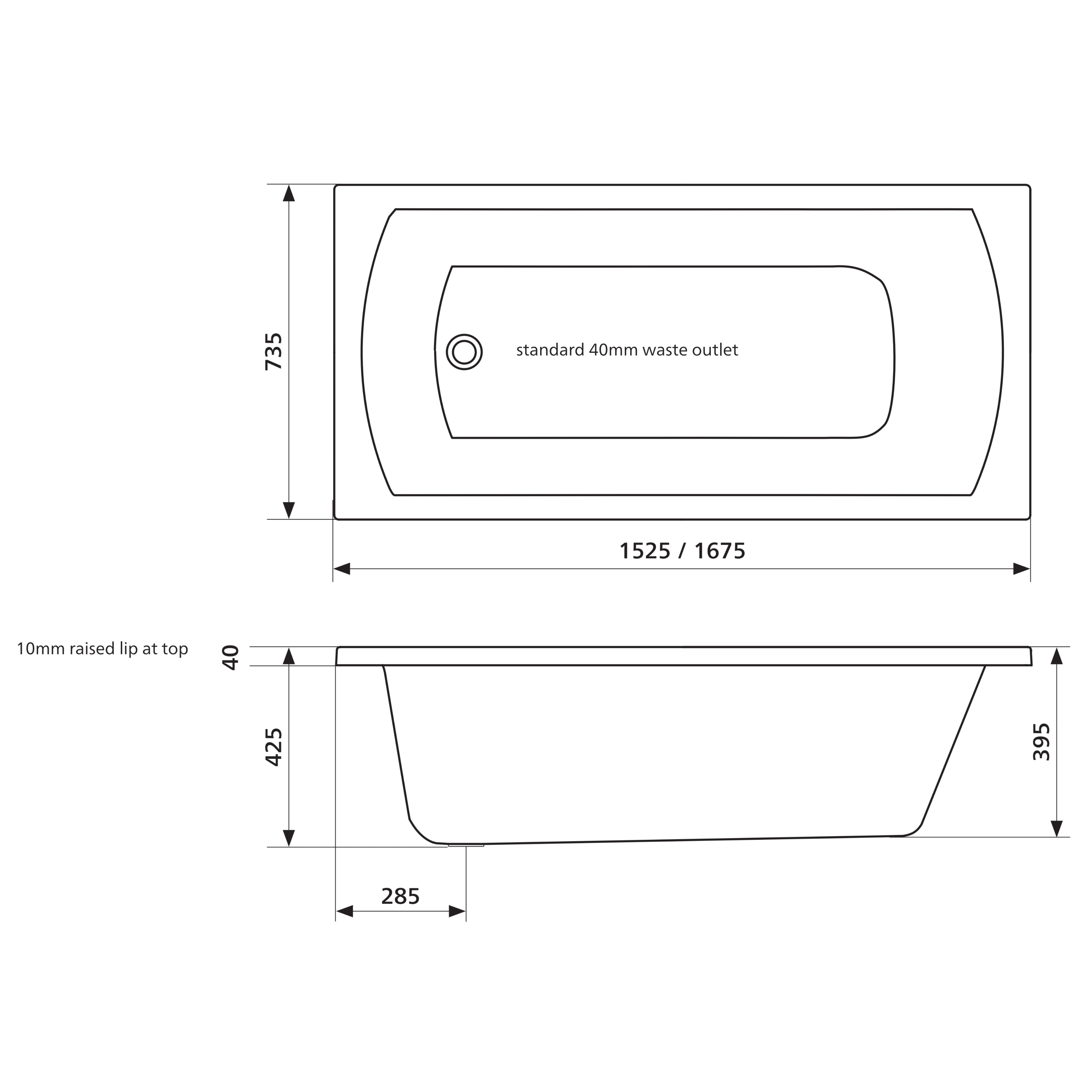 SEIMA SYROS 103 INSET BATHTUB WITH PREMIUM OVERFLOW GLOSS WHITE (AVAILABLE IN 1525MM AND 1675MM)