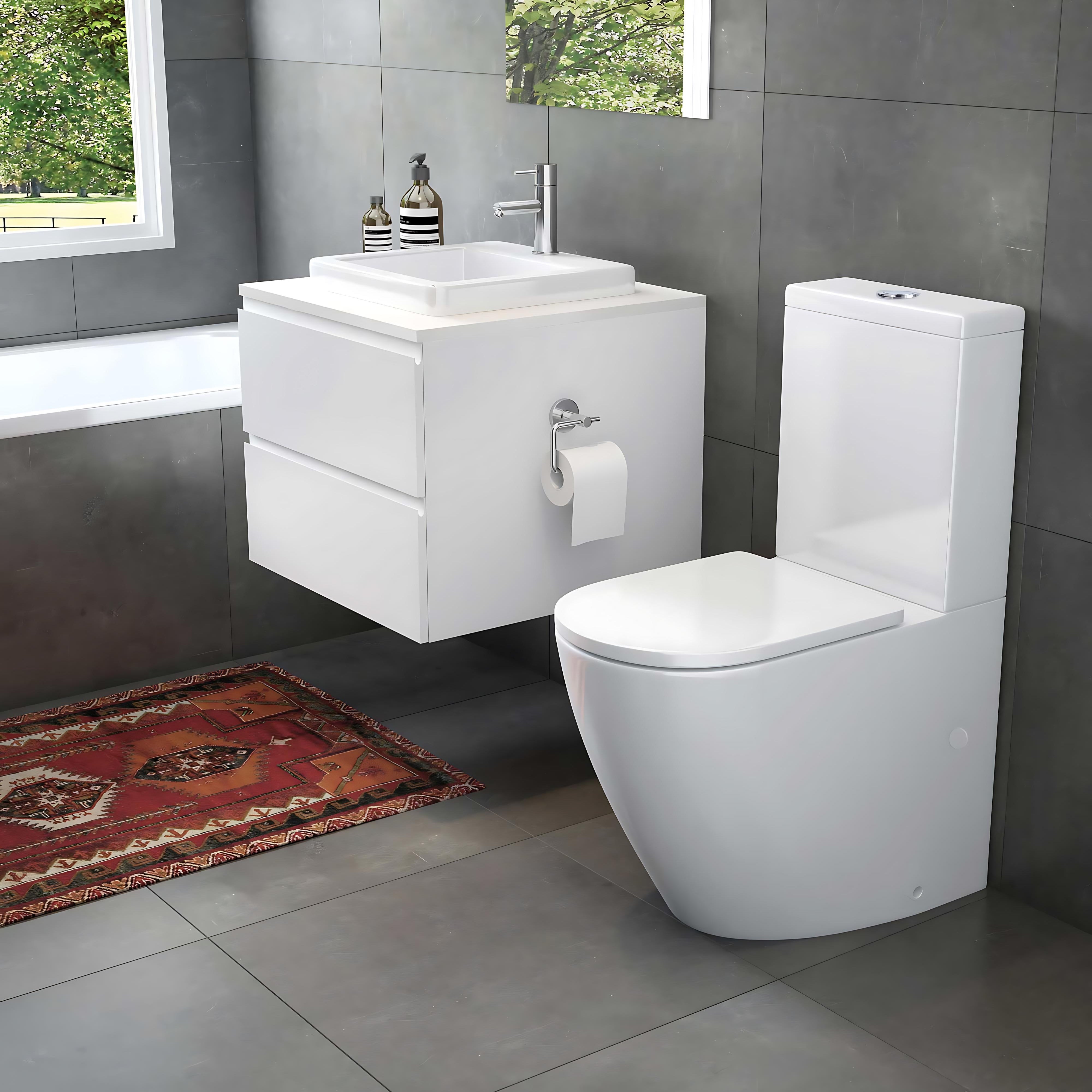 SEIMA ARKO RIMLESS CLOSE COUPLED TOILET SUITE GLOSS WHITE