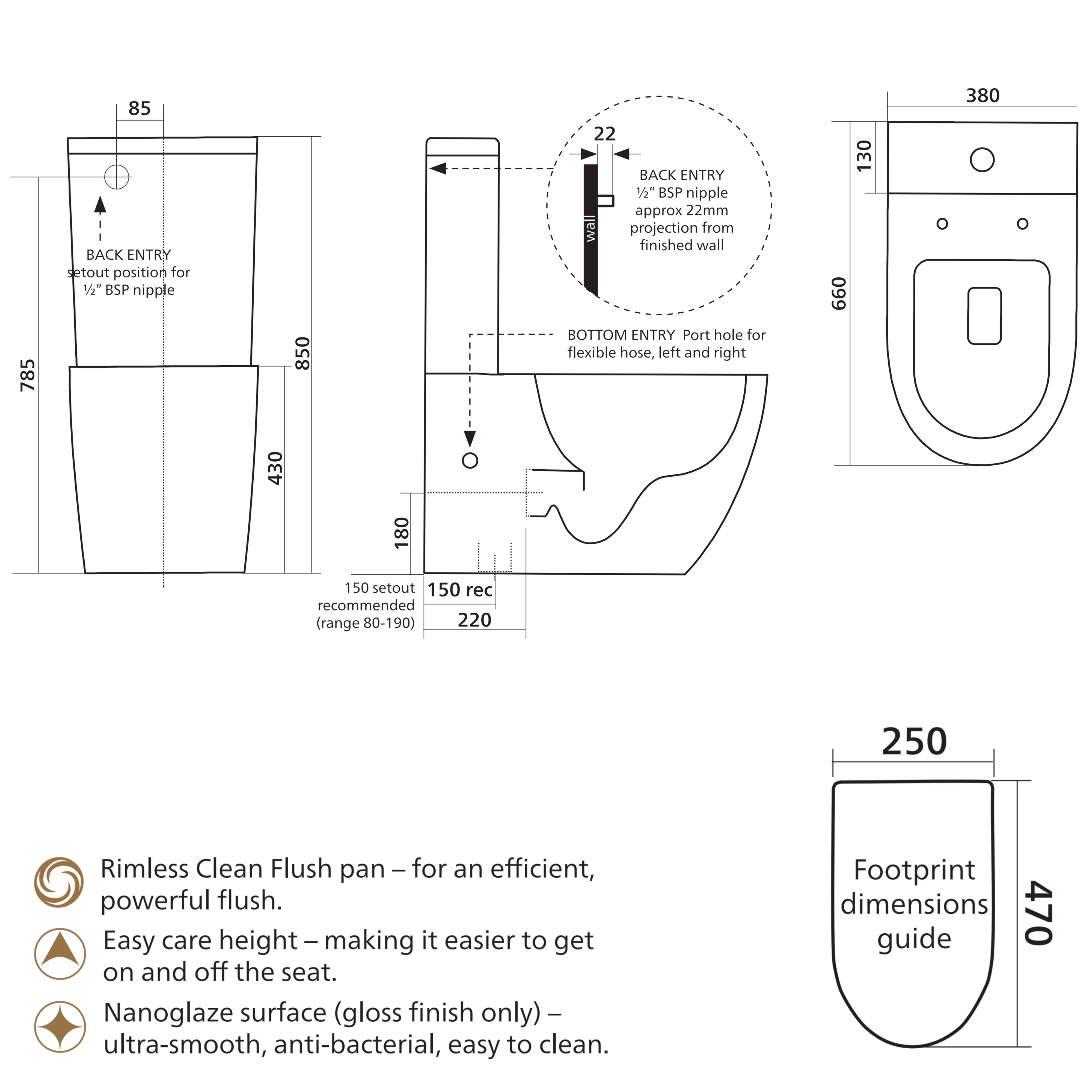 SEIMA ARKO RIMLESS CLOSE COUPLED TOILET SUITE MATTE WHITE