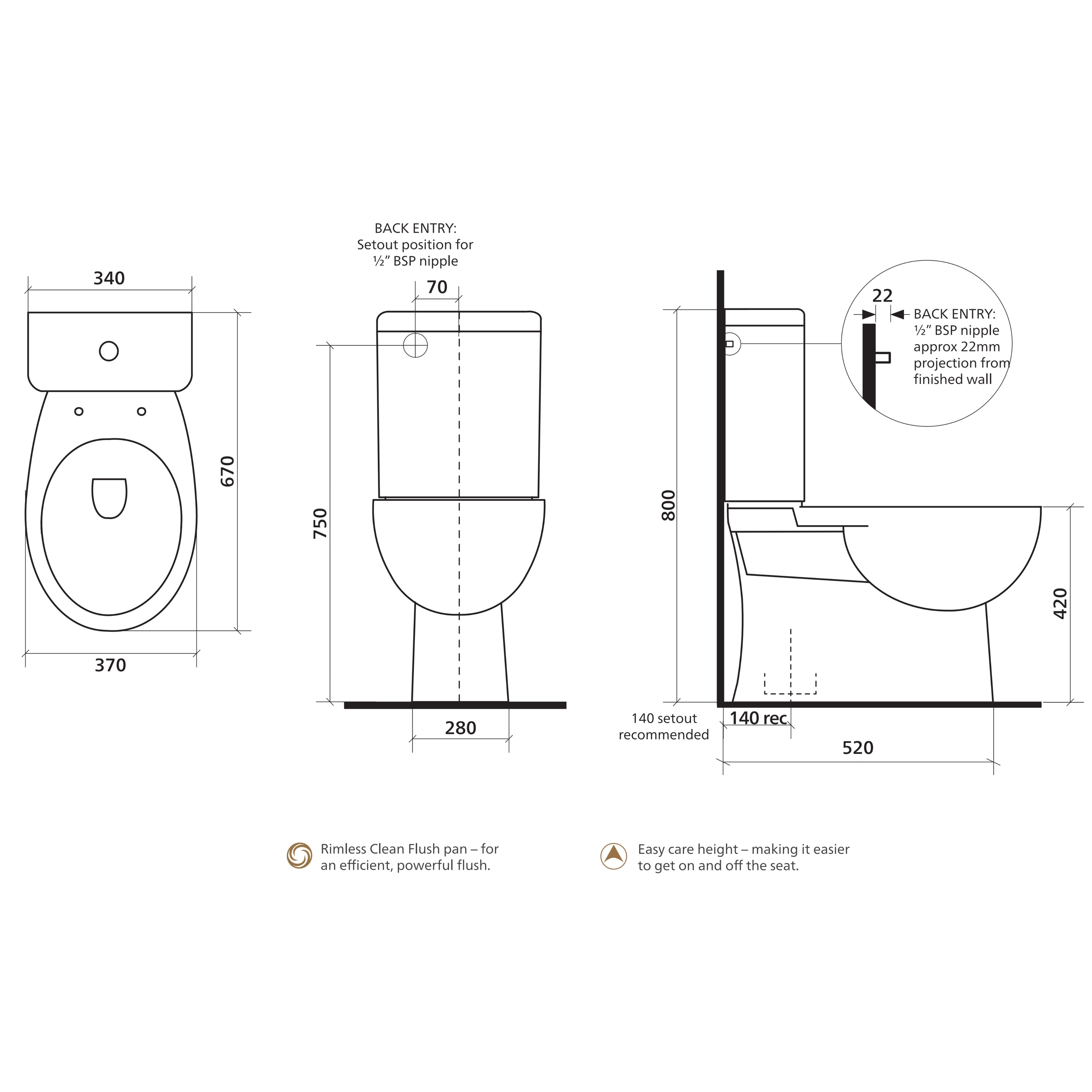 SEIMA CHIOS RIMLESS CLOSE COUPLED TOILET SUITE GLOSS WHITE