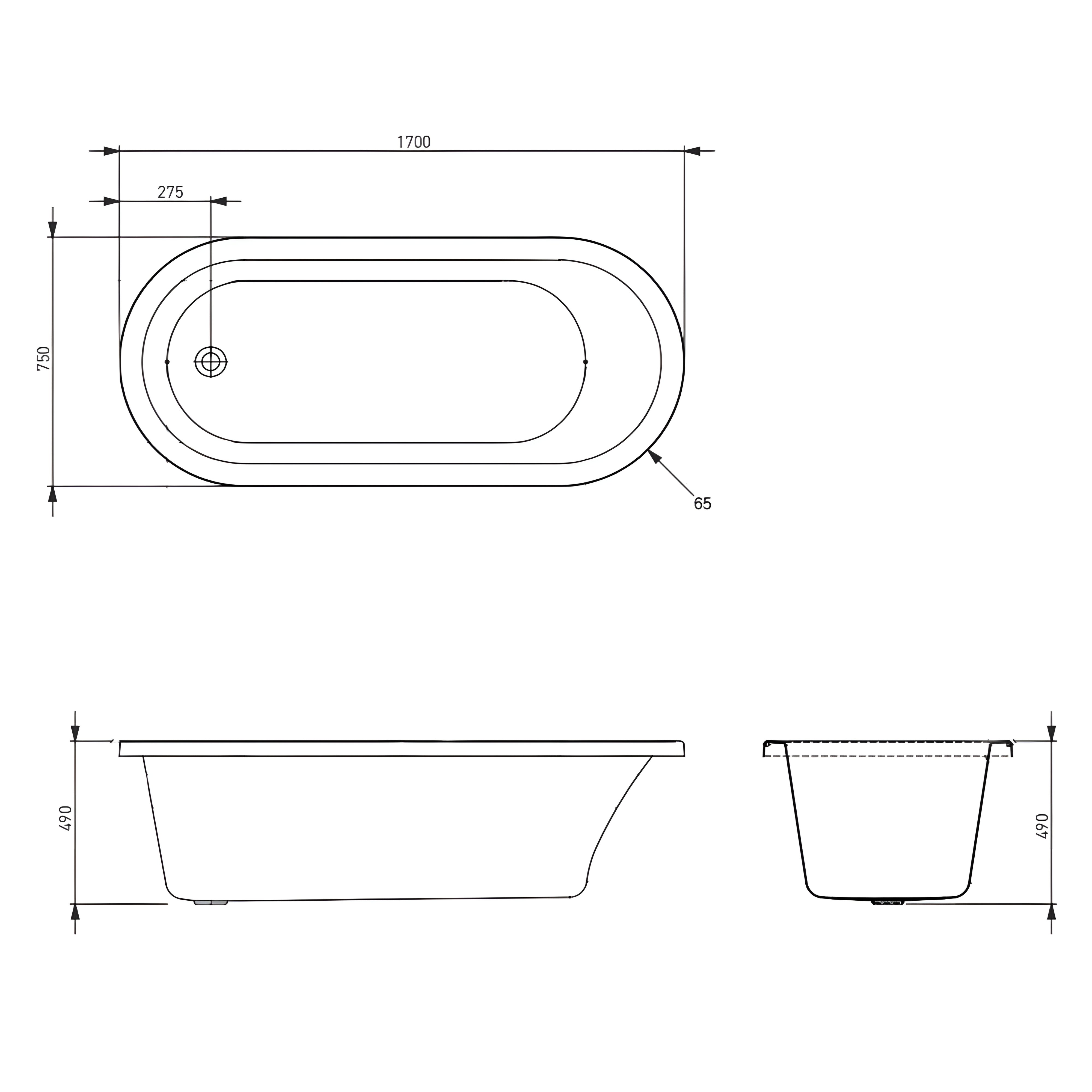 SEIMA LIMNI 135 ISLAND BATHTUB WITH PREMIUM OVERFLOW GLOSS WHITE 1700MM