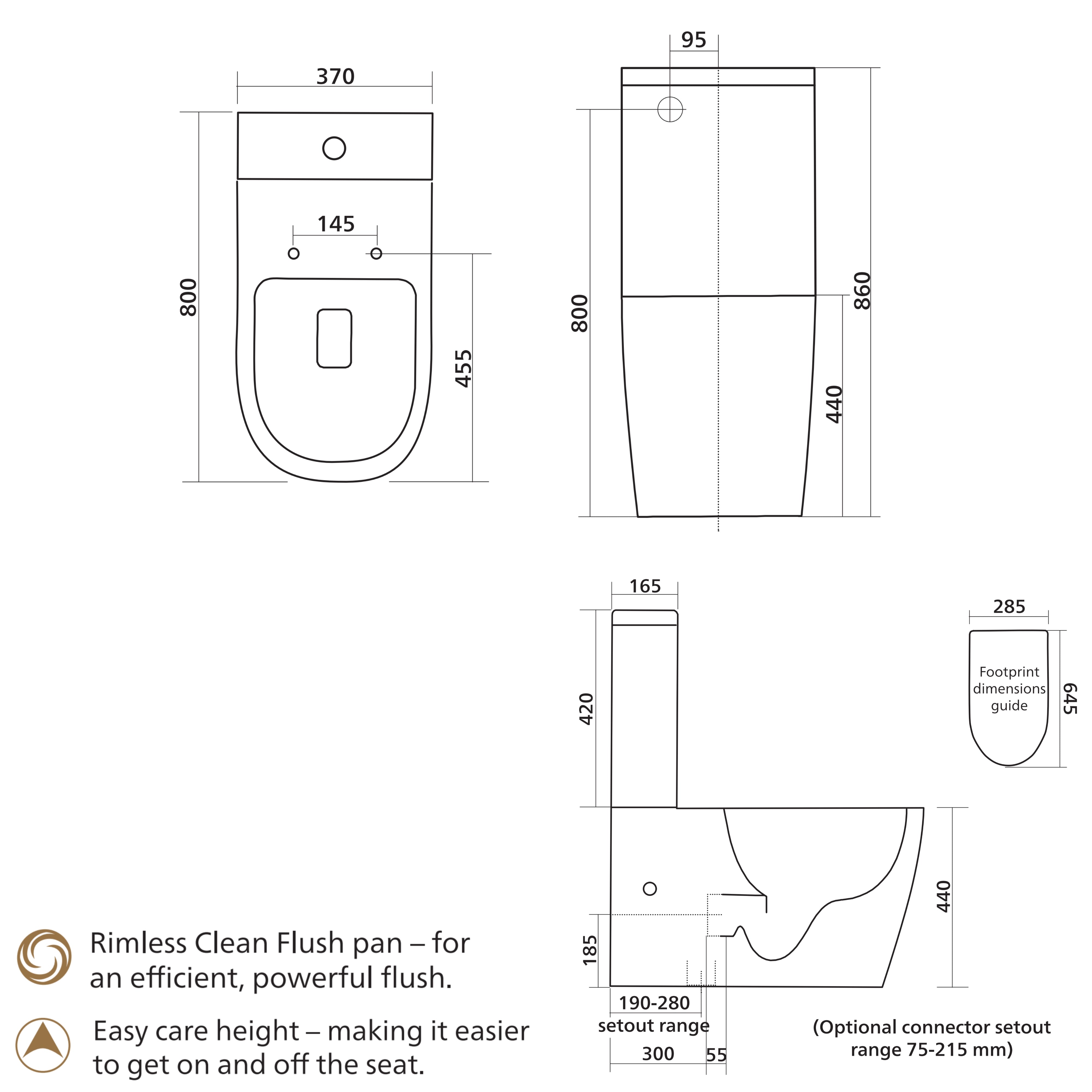 SEIMA MODIA CARE RIMLESS CLOSE COUPLED TOILET SUITE GLOSS WHITE